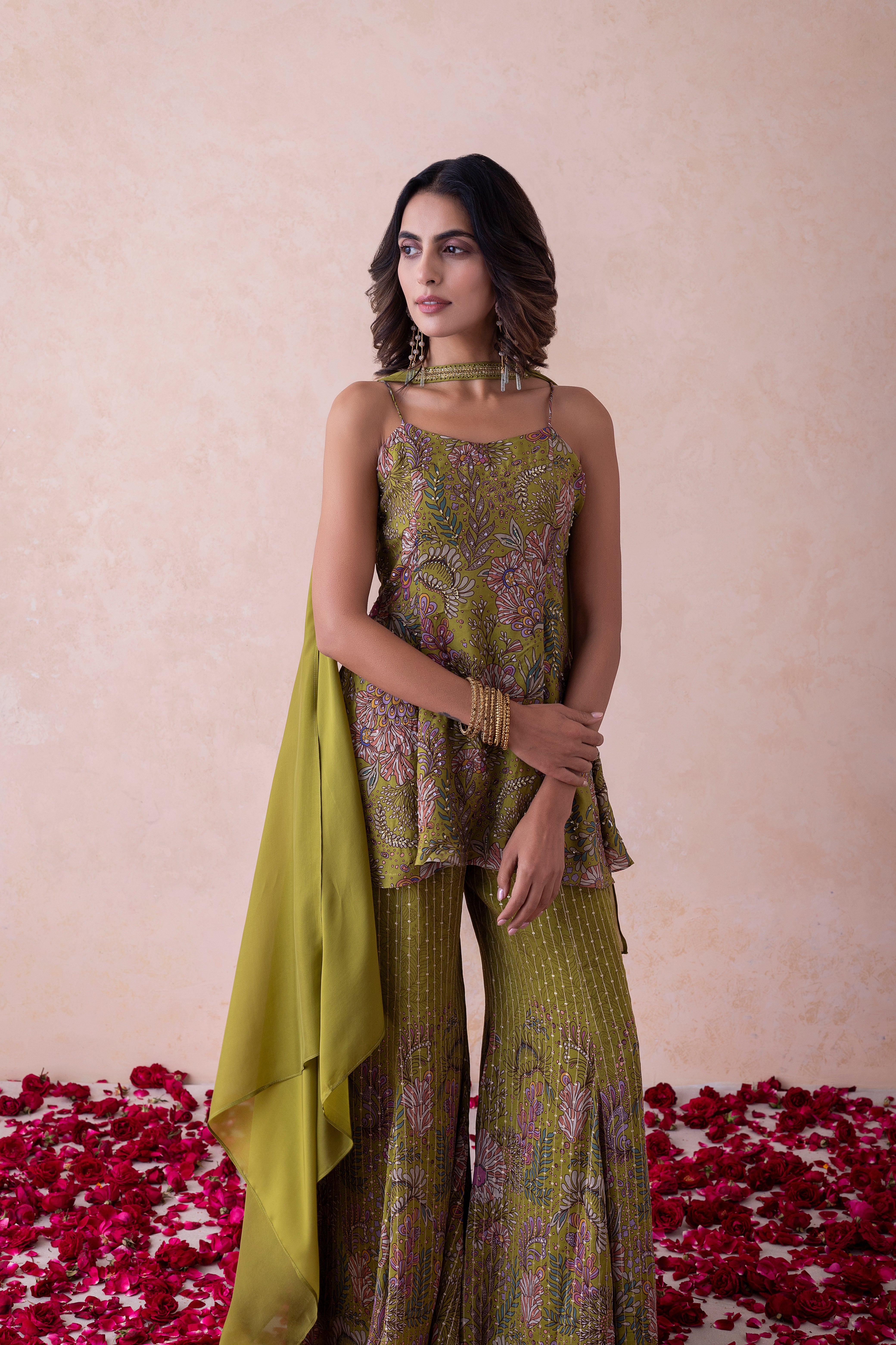 Reha Kurta with Sharara Pants and a Chocker Dupatta