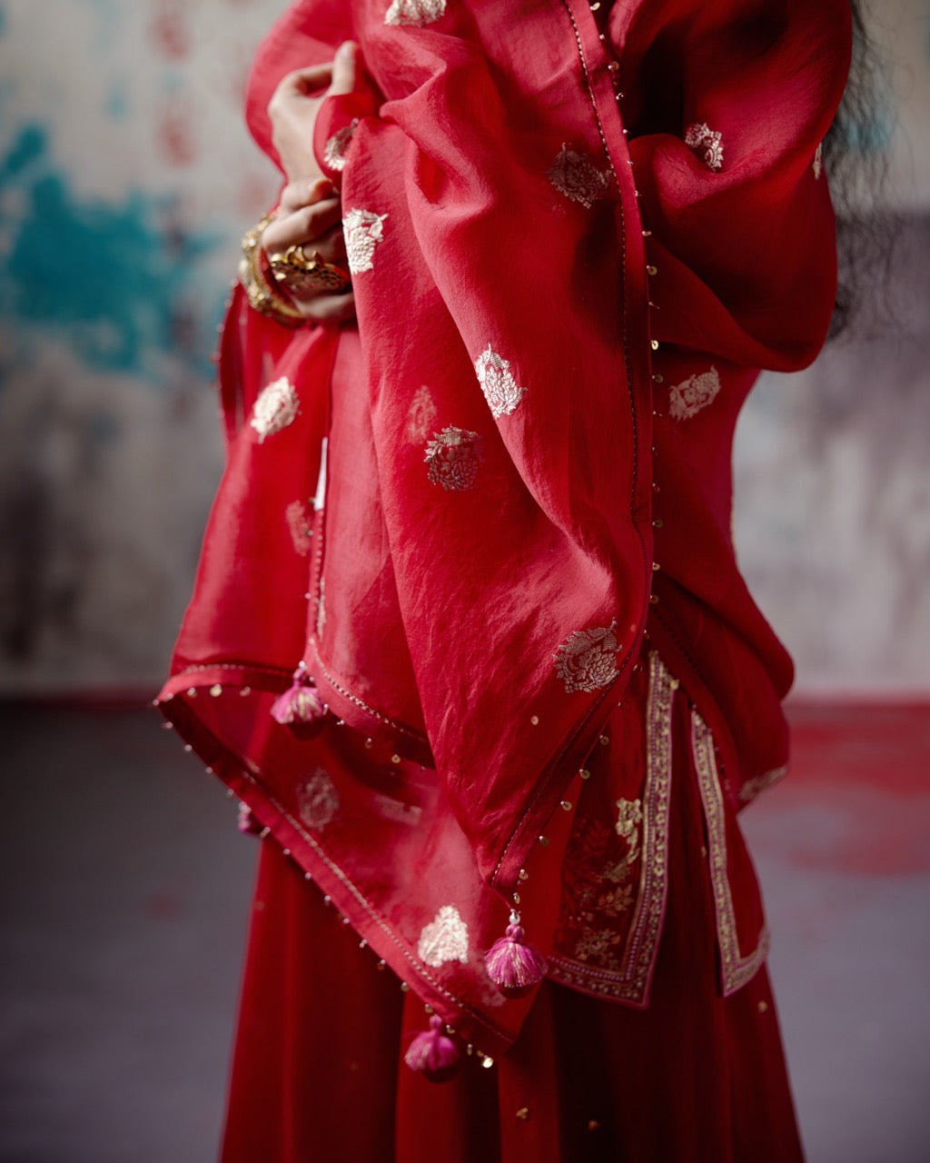 Red Short Kurta Sharara Set