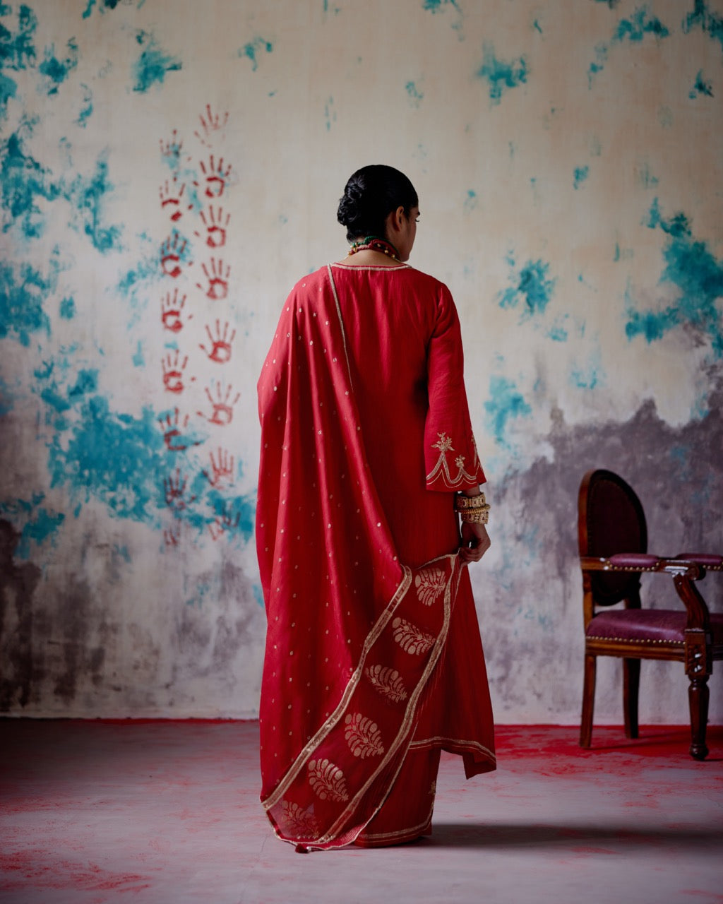 Red A-line Kurta Set