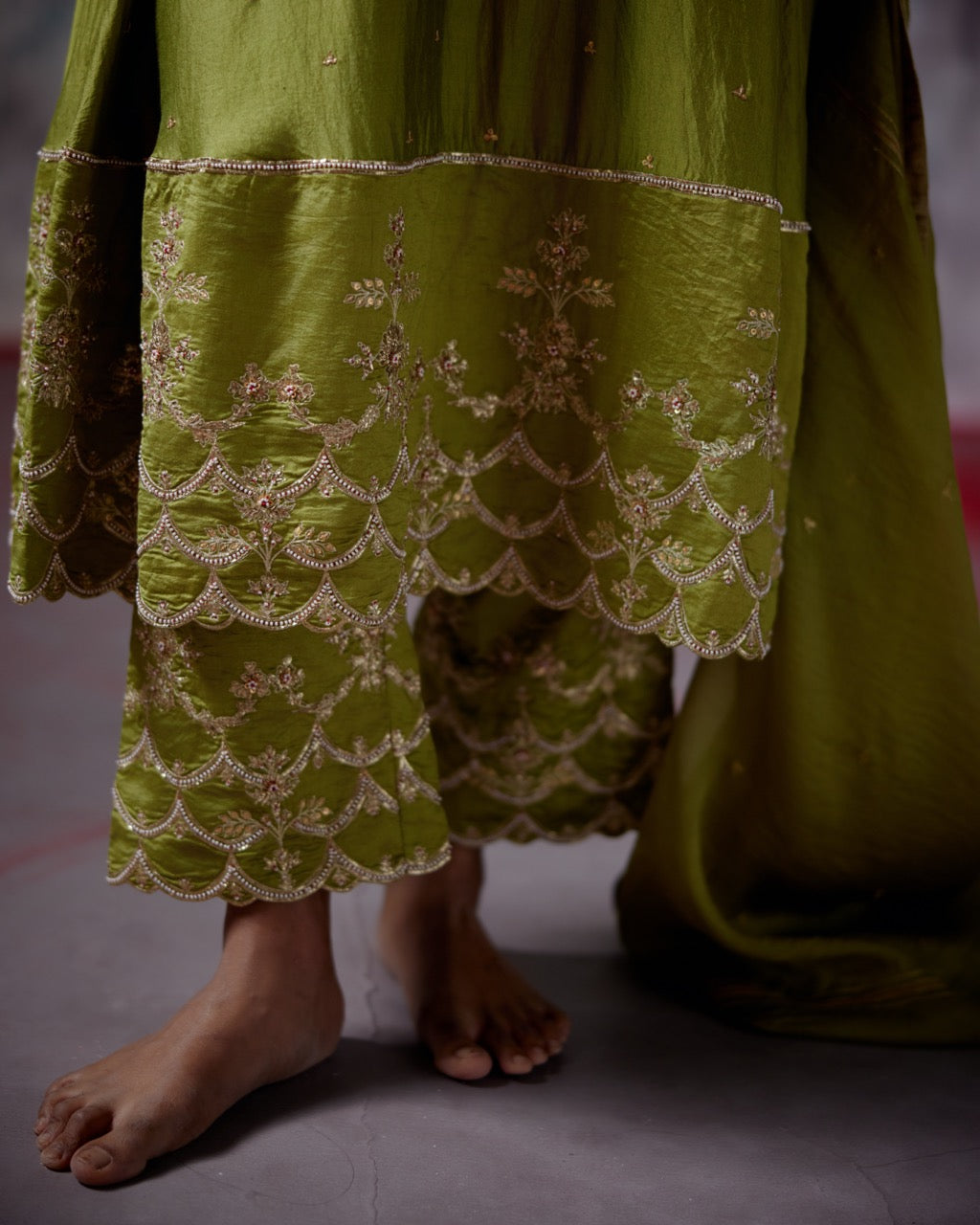 Olive A-line Kurta Set