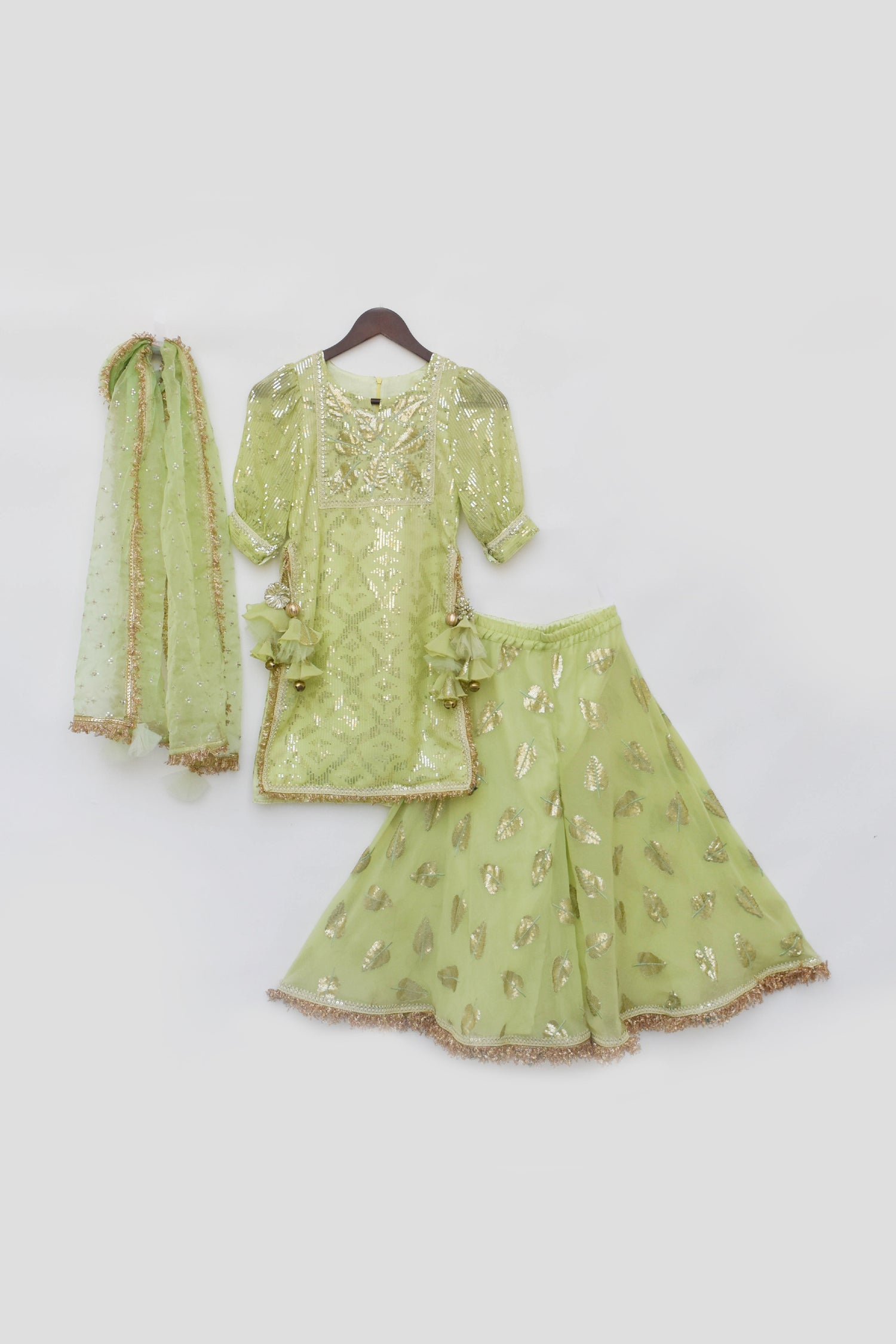 Pista Green Embroidery Kurti Sharara