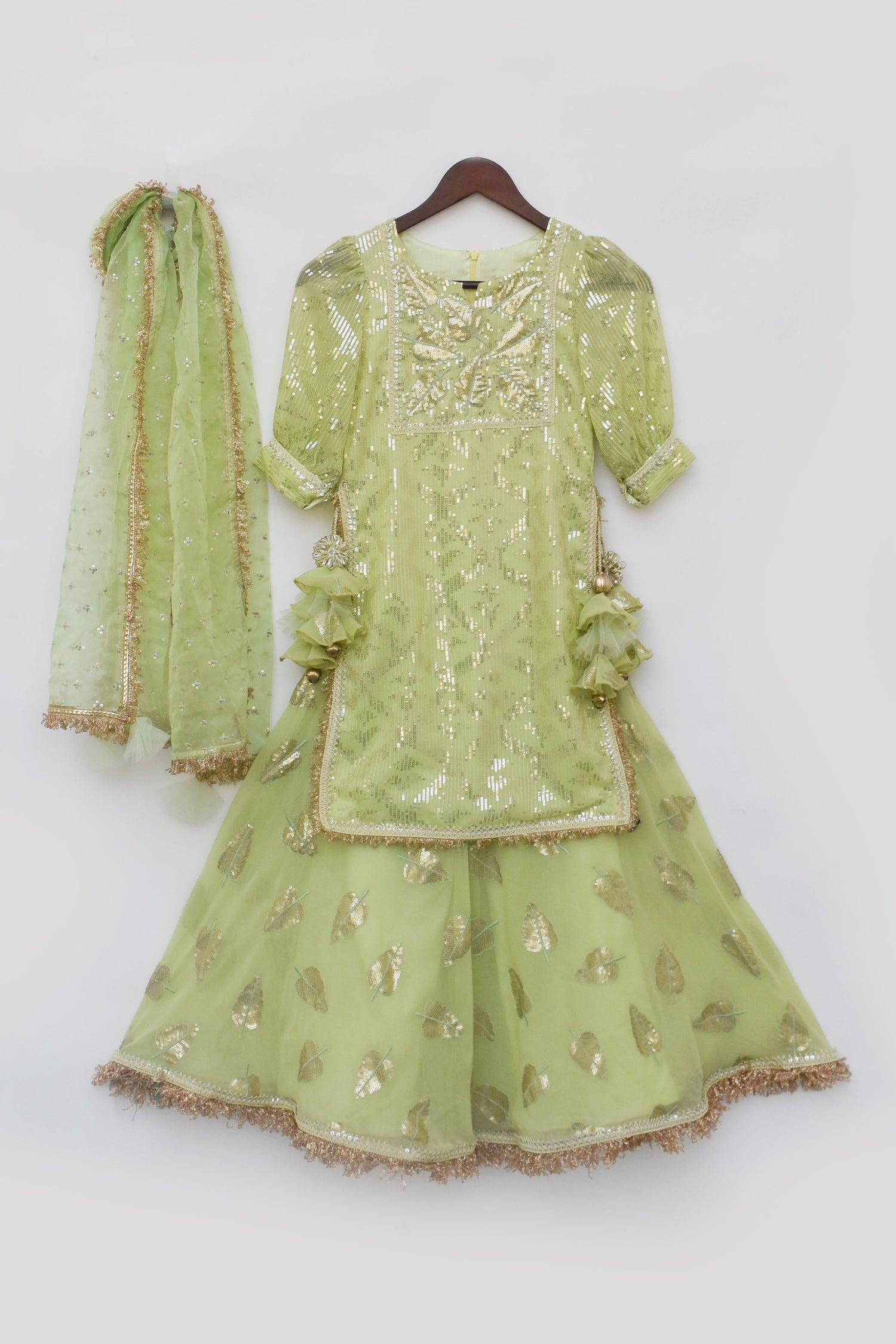 Pista Green Embroidery Kurti Sharara