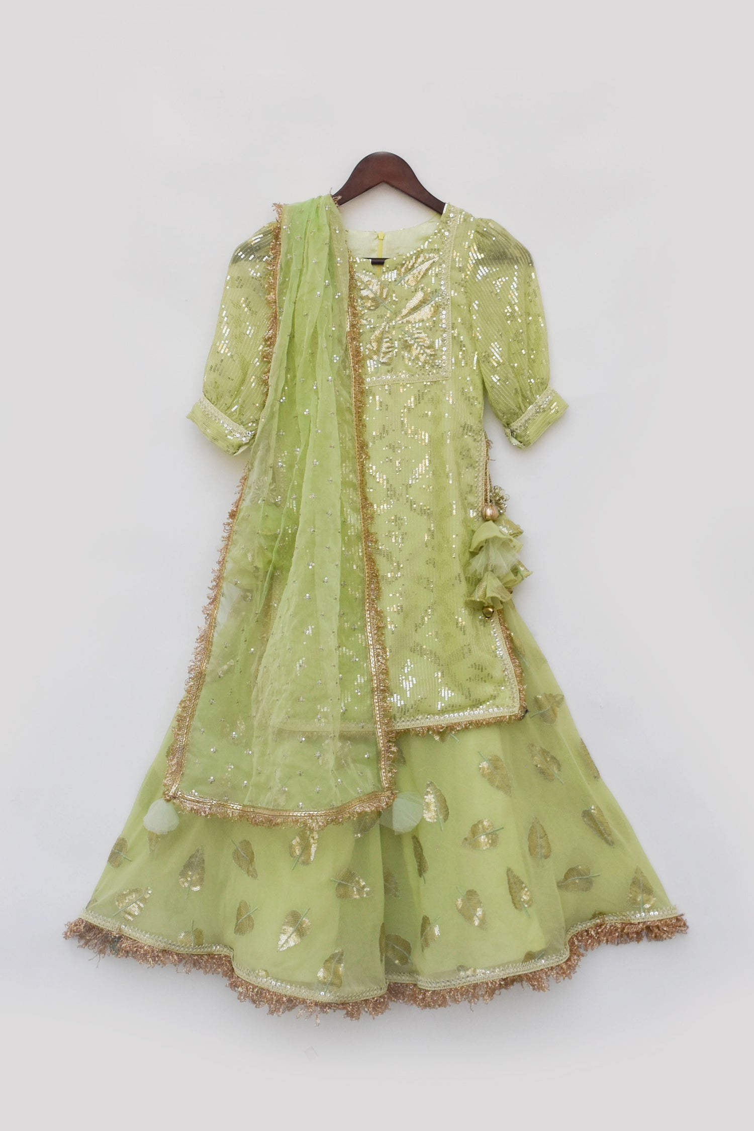 Pista Green Embroidery Kurti Sharara