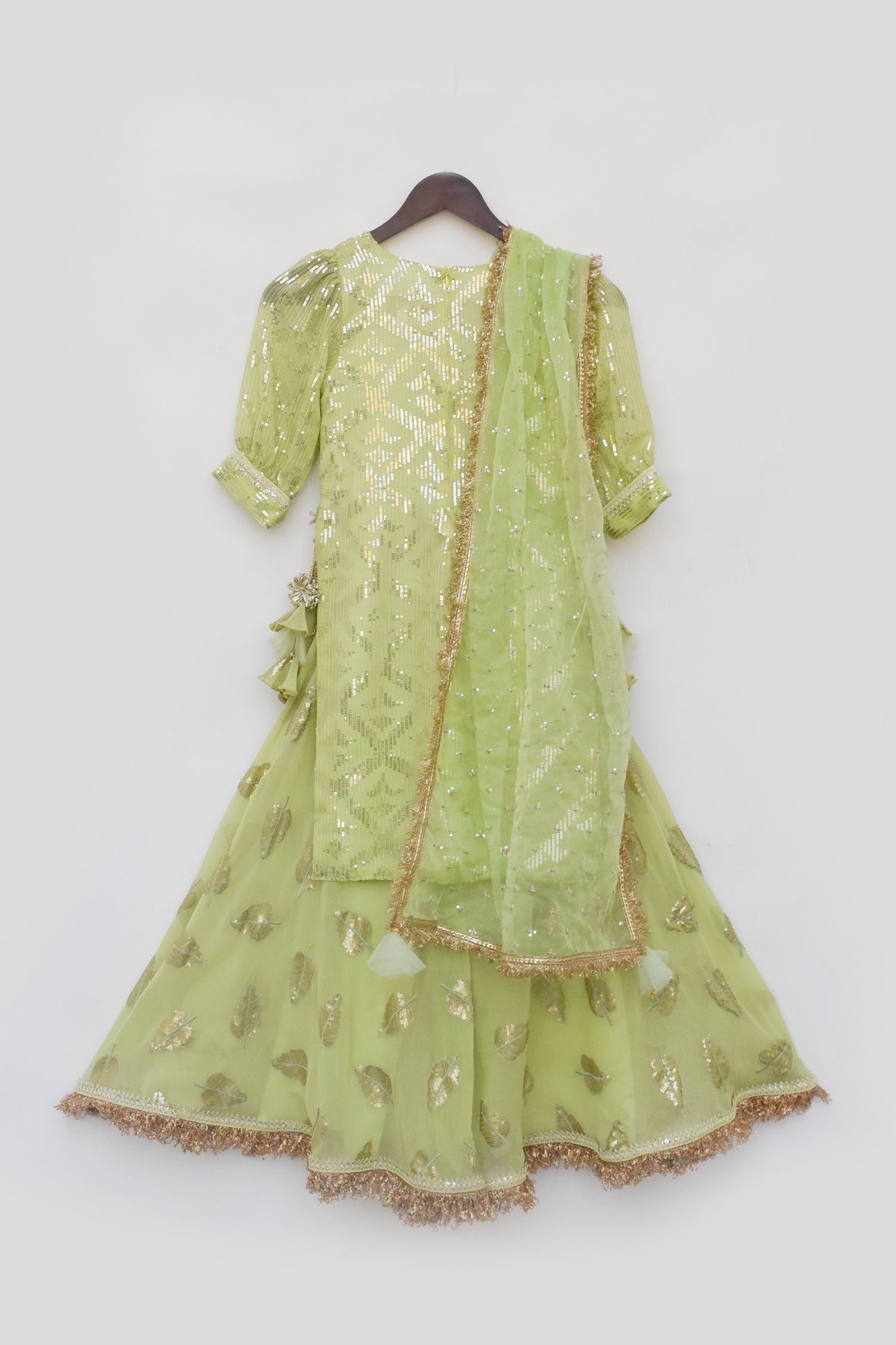 Pista Green Embroidery Kurti Sharara