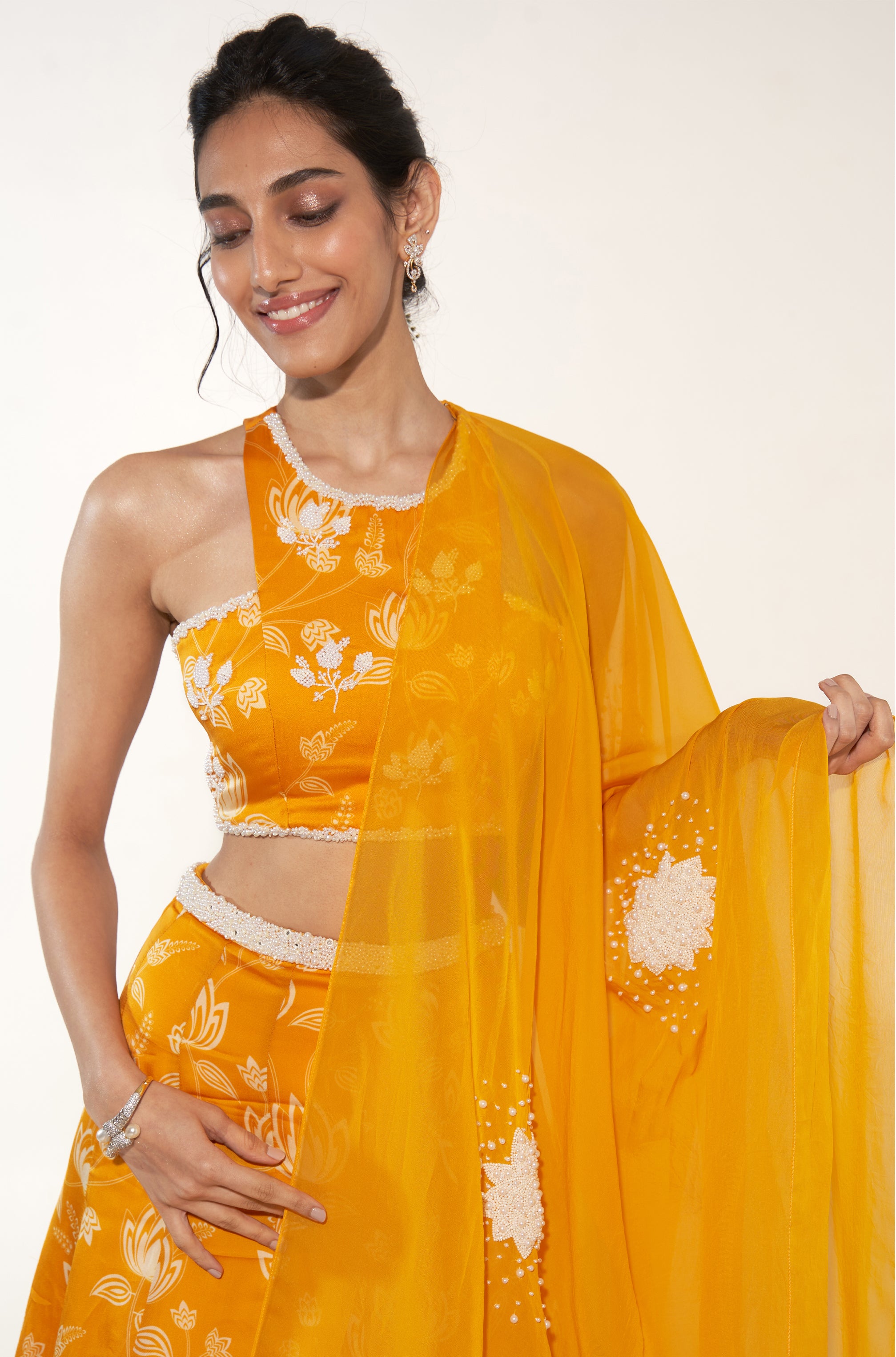 Mustard & White Lehenga Set