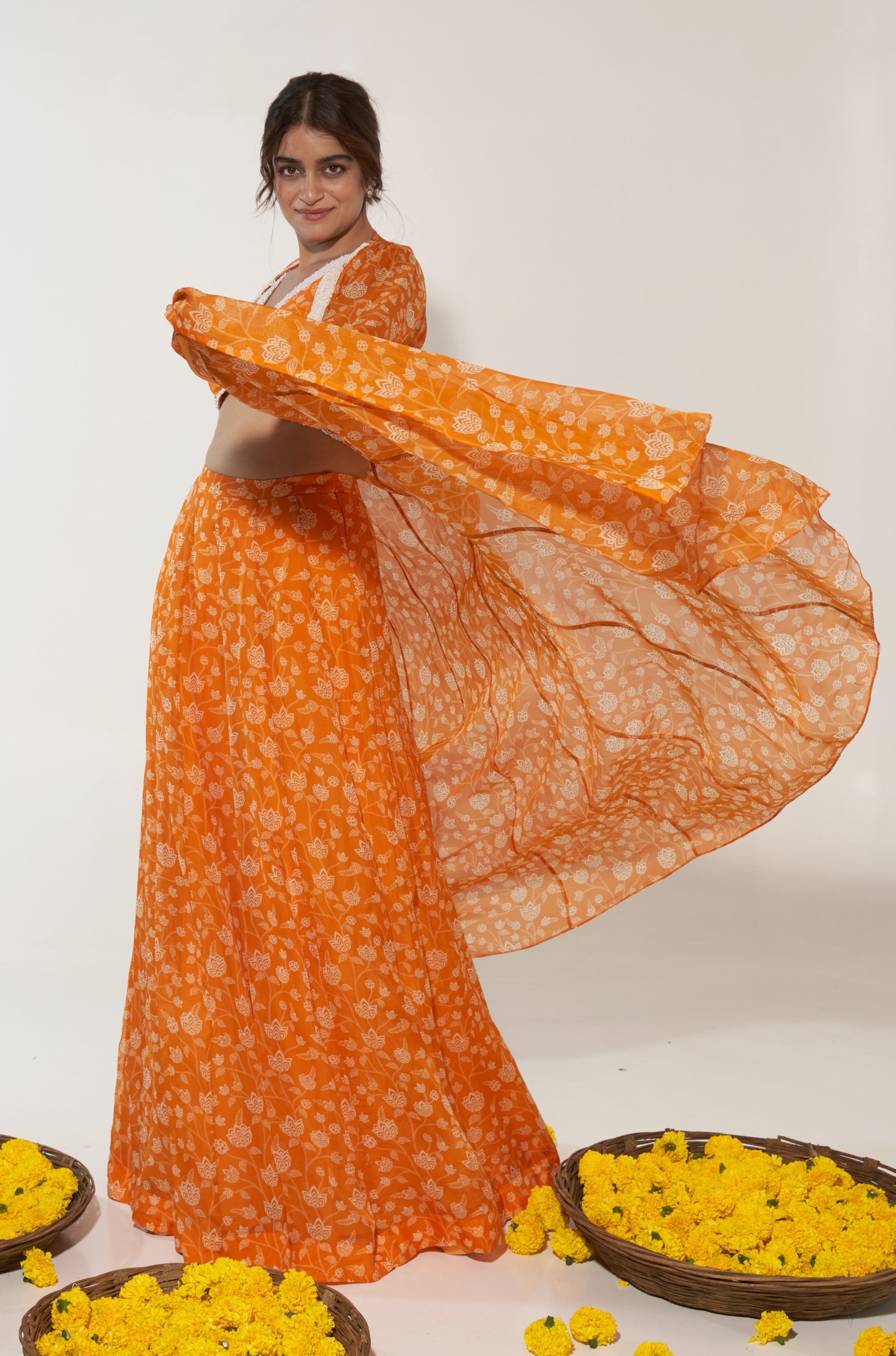 Orange & White Lehenga Set