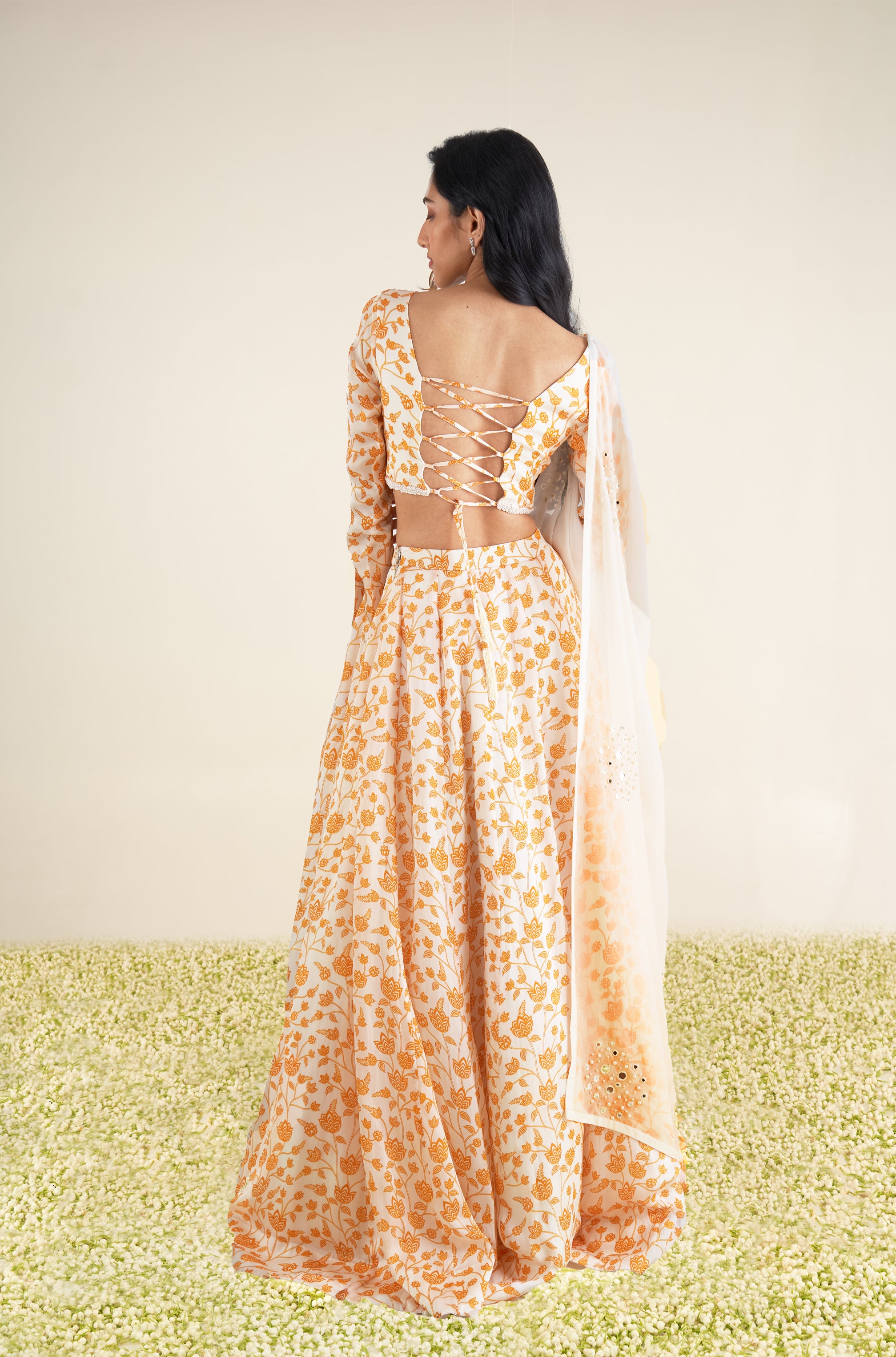 Ivory & Orange Lehenga Set