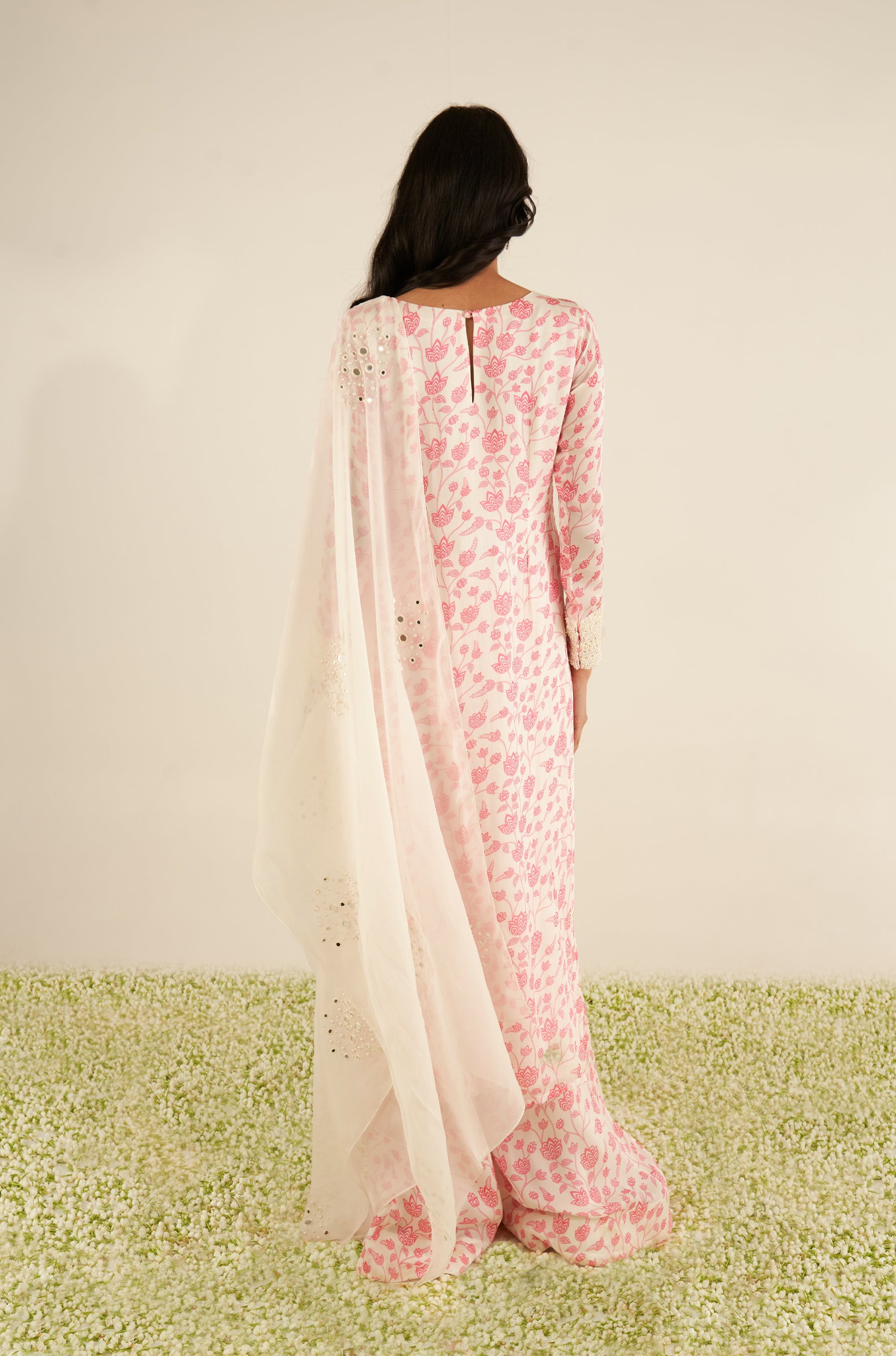 White & Pink Kurta Set