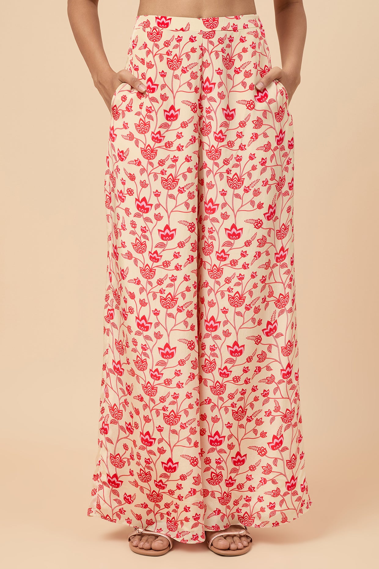 Cream and Red Crop top Co-ord