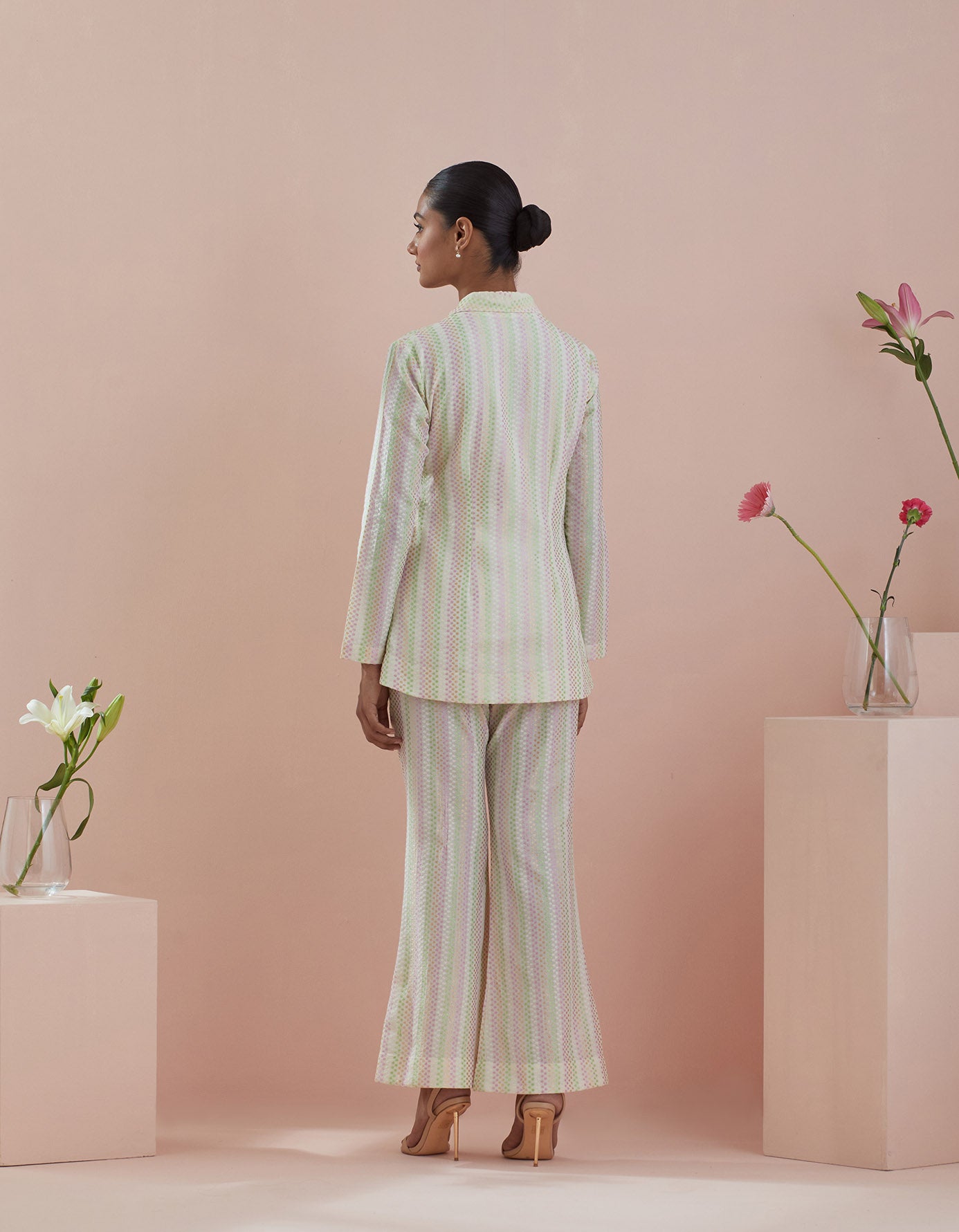 Co-ordinate Set- Textured Cotton Jacket and Pants in Off White
