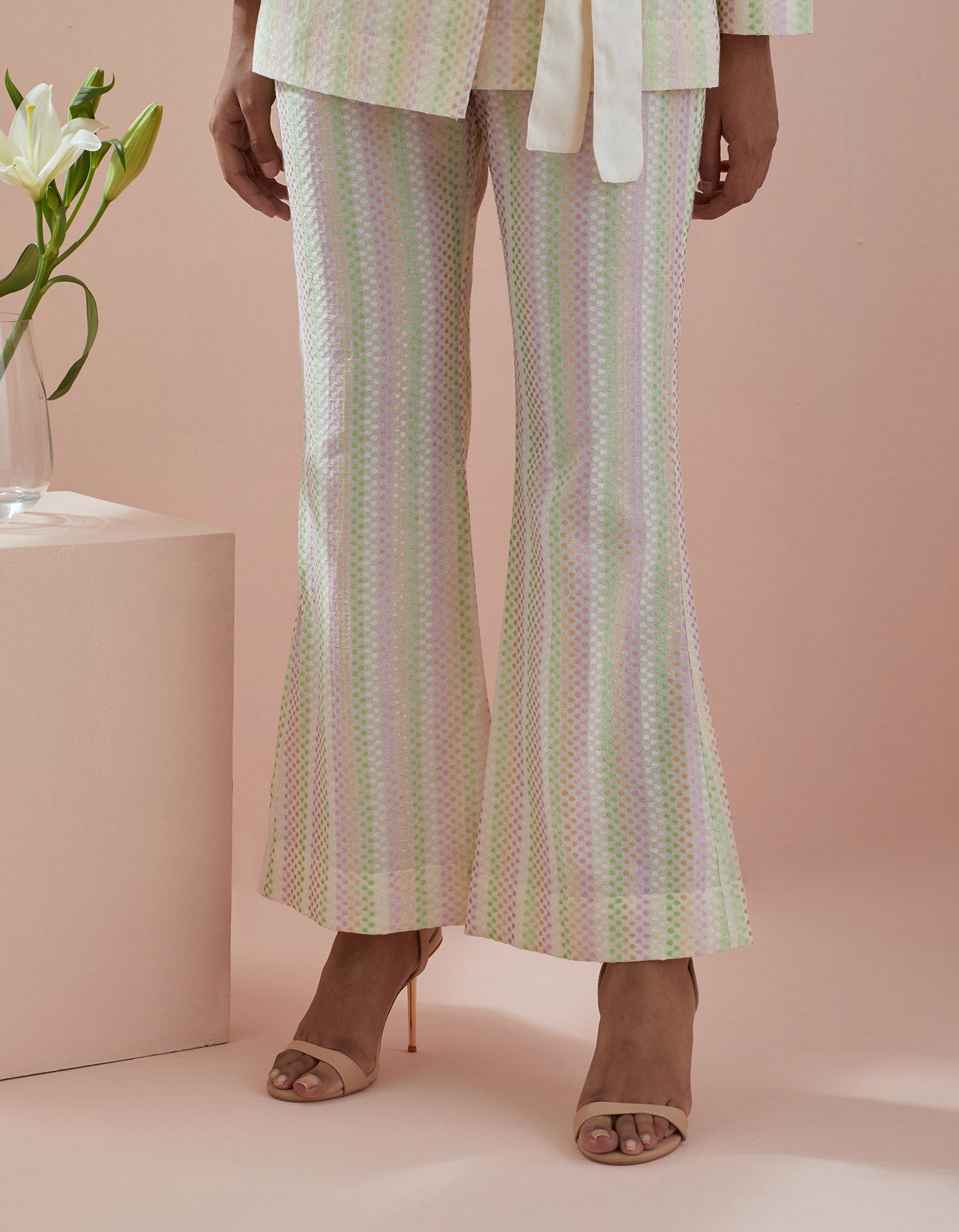 Co-ordinate Set- Textured Cotton Jacket and Pants in Off White