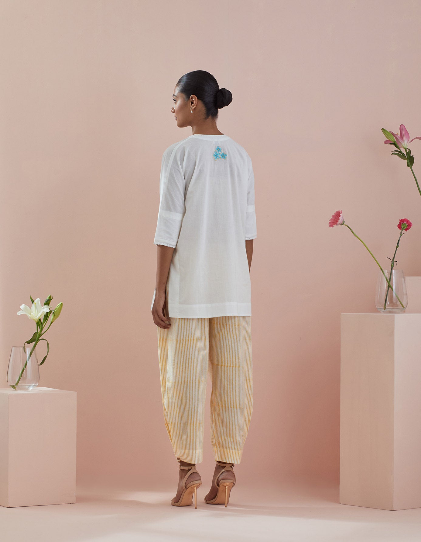 Co-ordinate Set- Cotton Tunic with Stylized Pants in Pinstripes