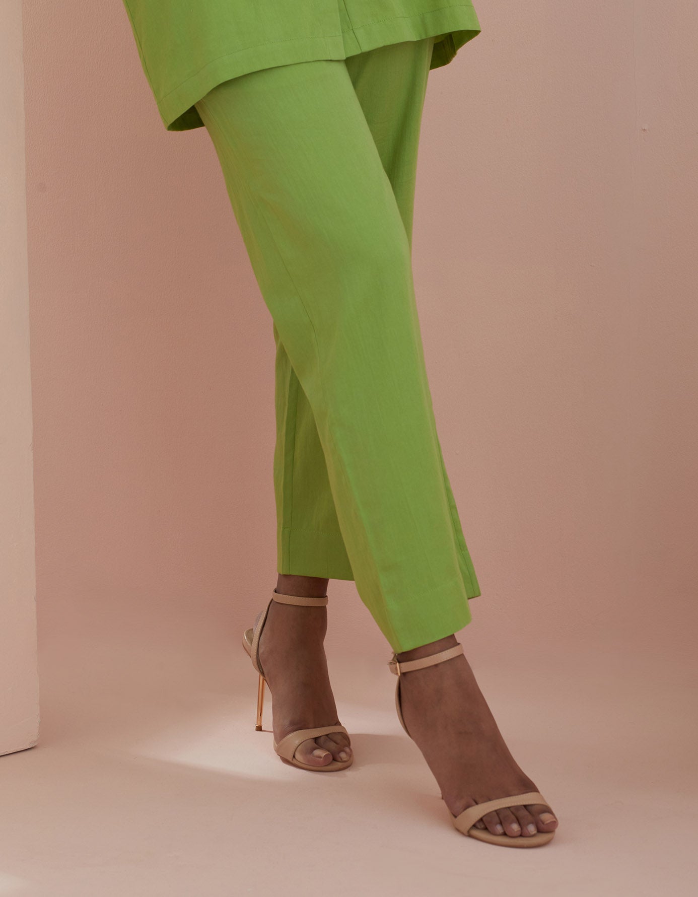 Co-ordinate Set - Front Open Tunic with Pants in Green Cotton