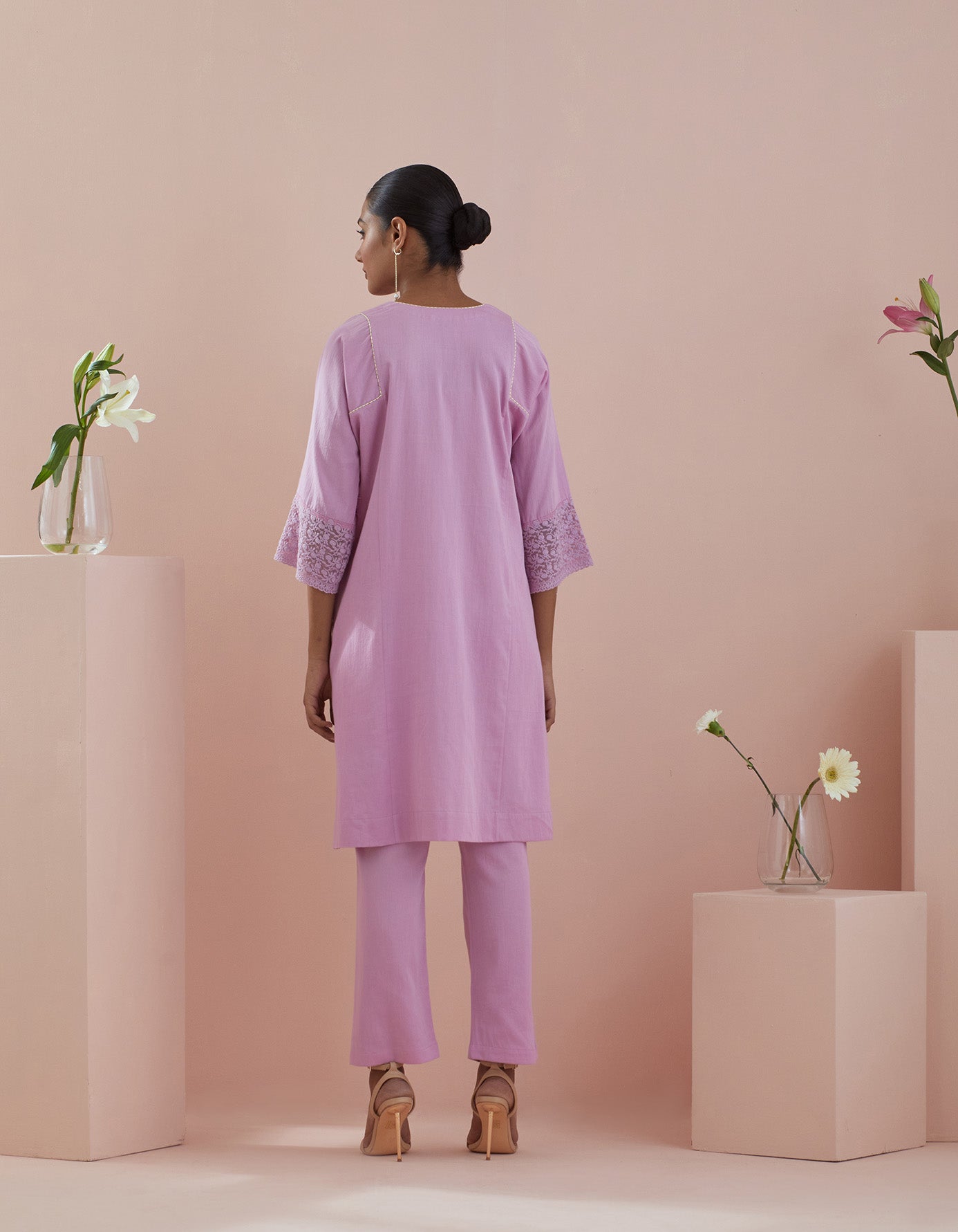 Co-ordinate Set- Pink Cotton Kalidar Kurta with Pants