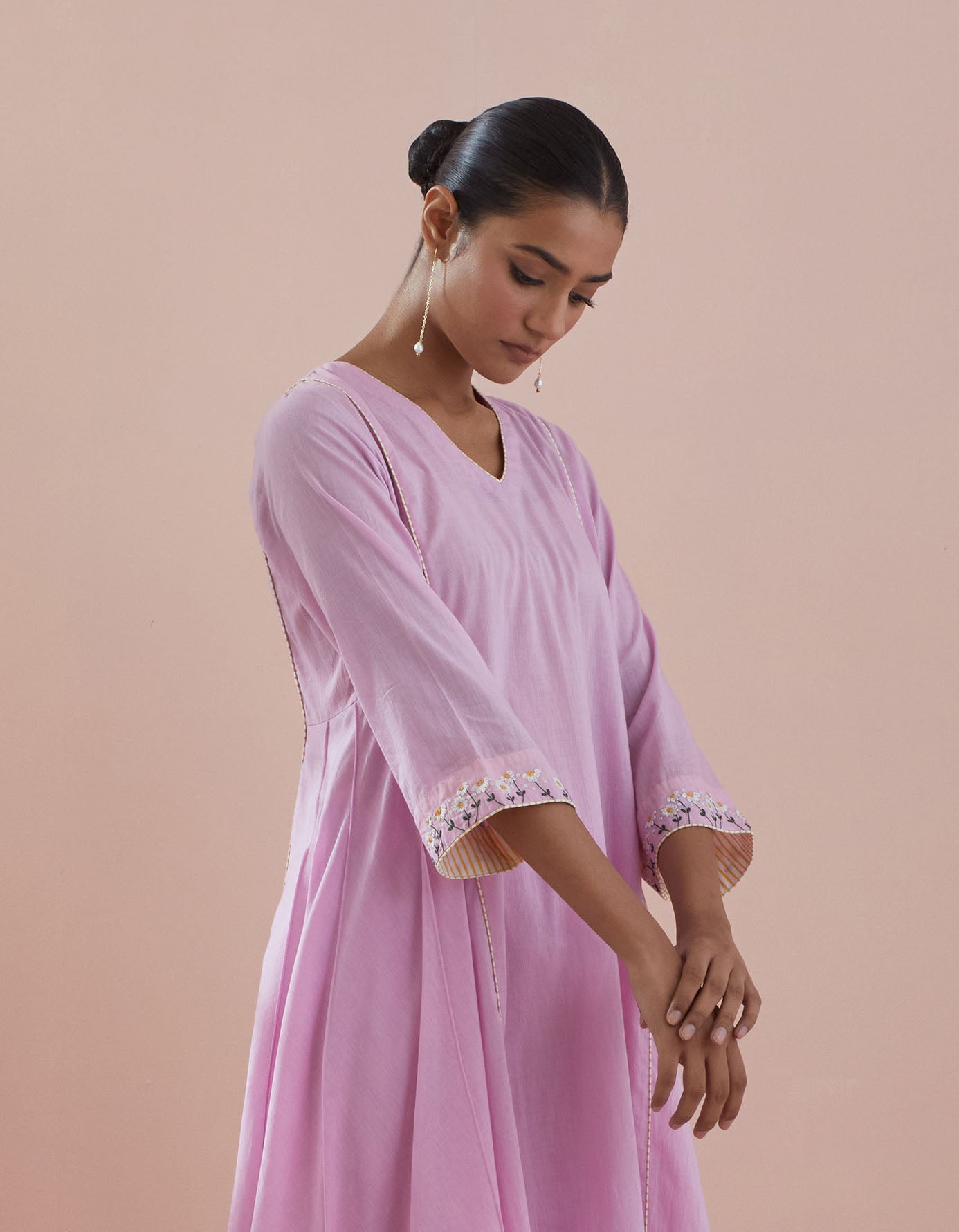 Pink Cotton Anarkali with Pants & Pink Chanderi Silk Dupatta
