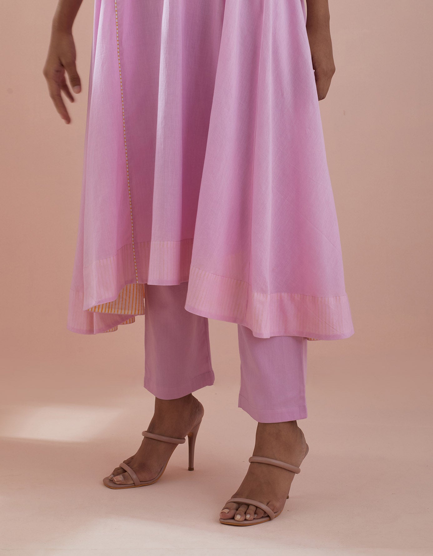 Pink Cotton Anarkali with Pants & Pink Chanderi Silk Dupatta