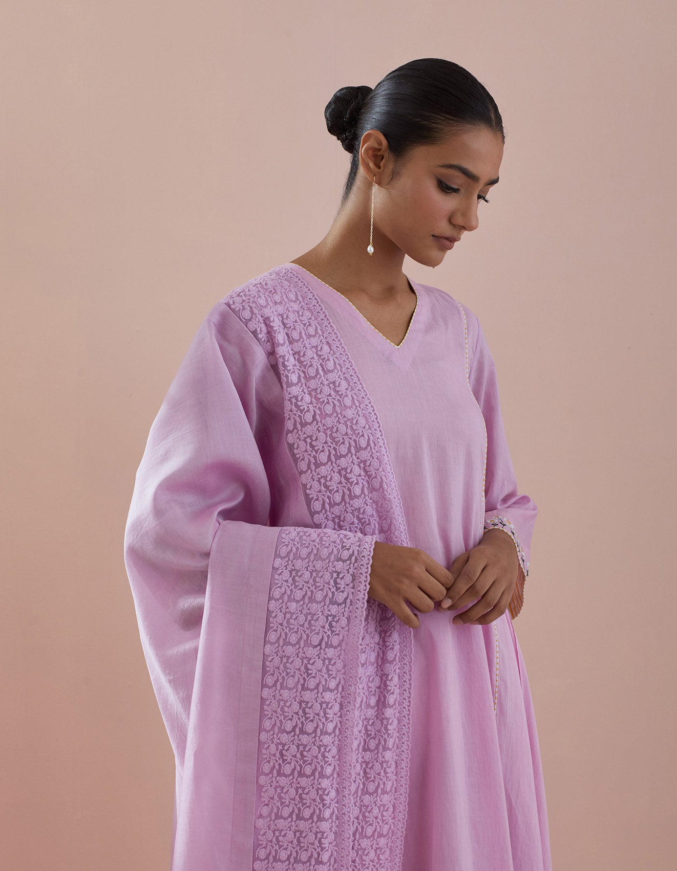 Pink Cotton Anarkali with Pants & Pink Chanderi Silk Dupatta