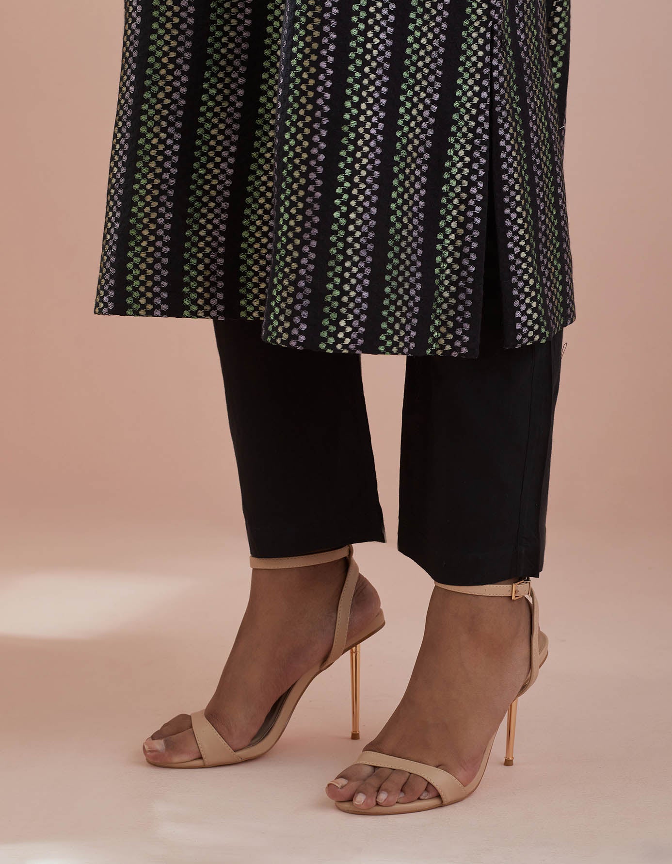 A line Kurta in Textured Cotton with Solid Black Pants