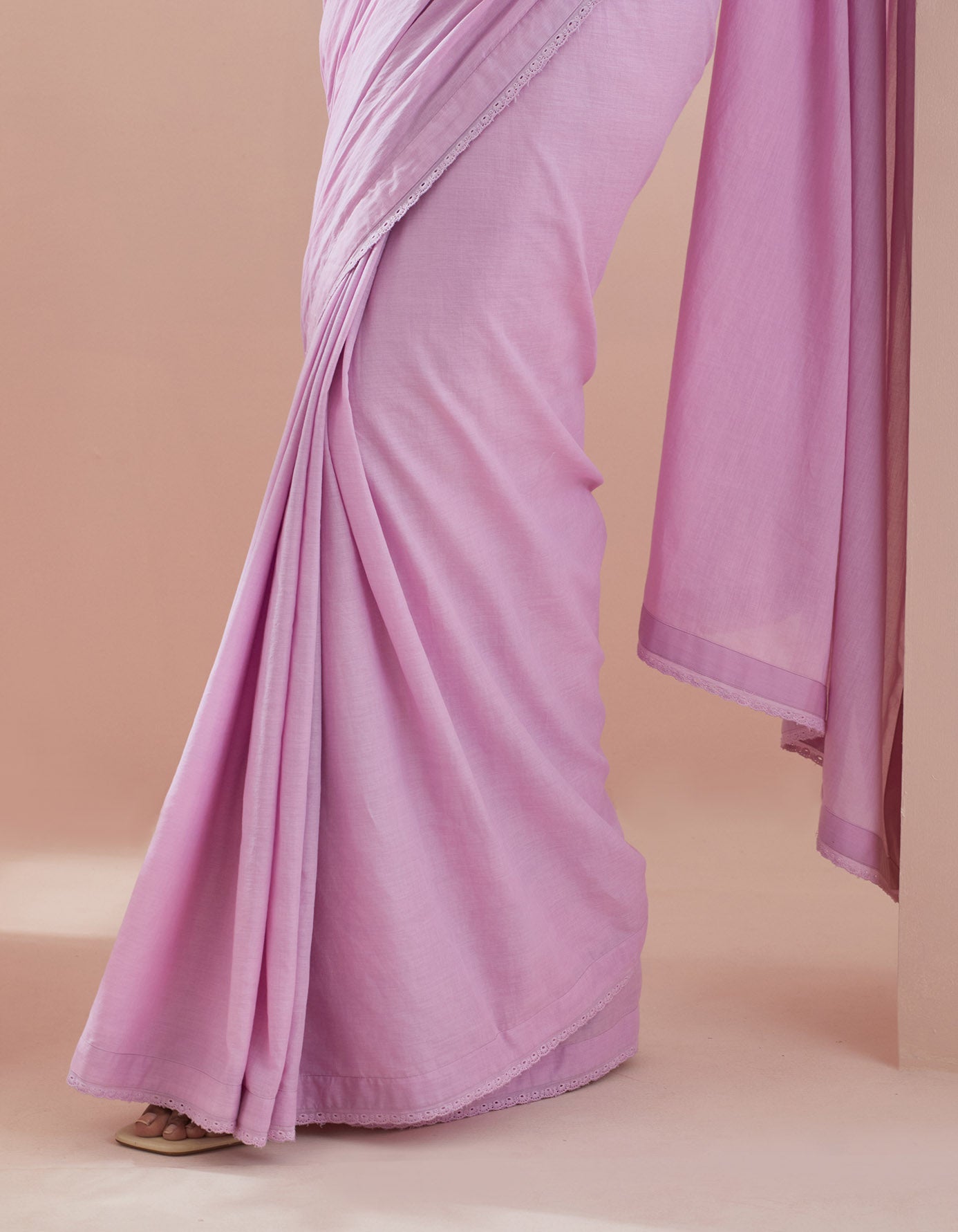 Pin tuck Saree with White Blouse in Cotton