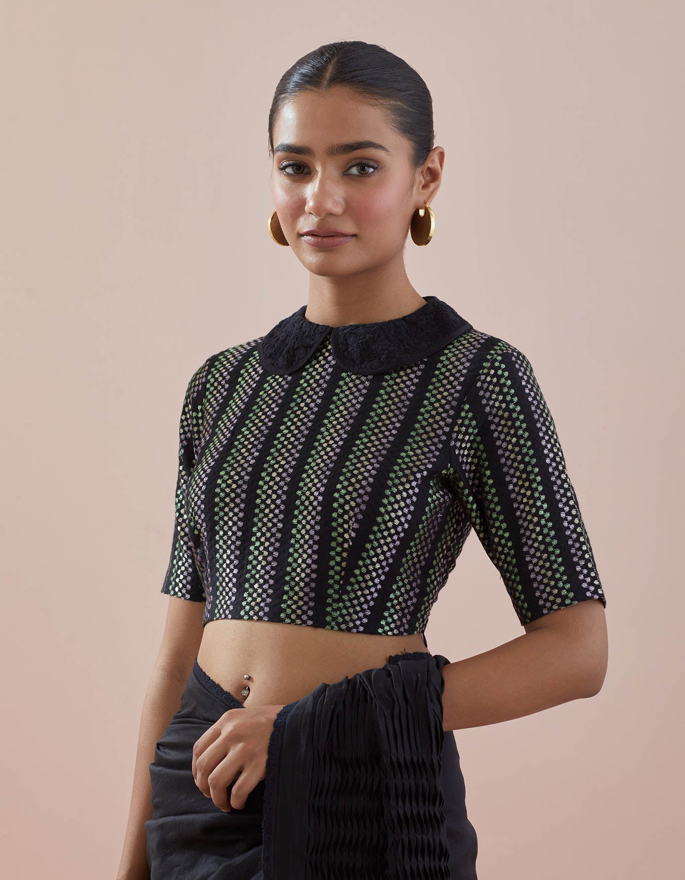 Chanderi Saree with Textured Cotton Blouse in Black