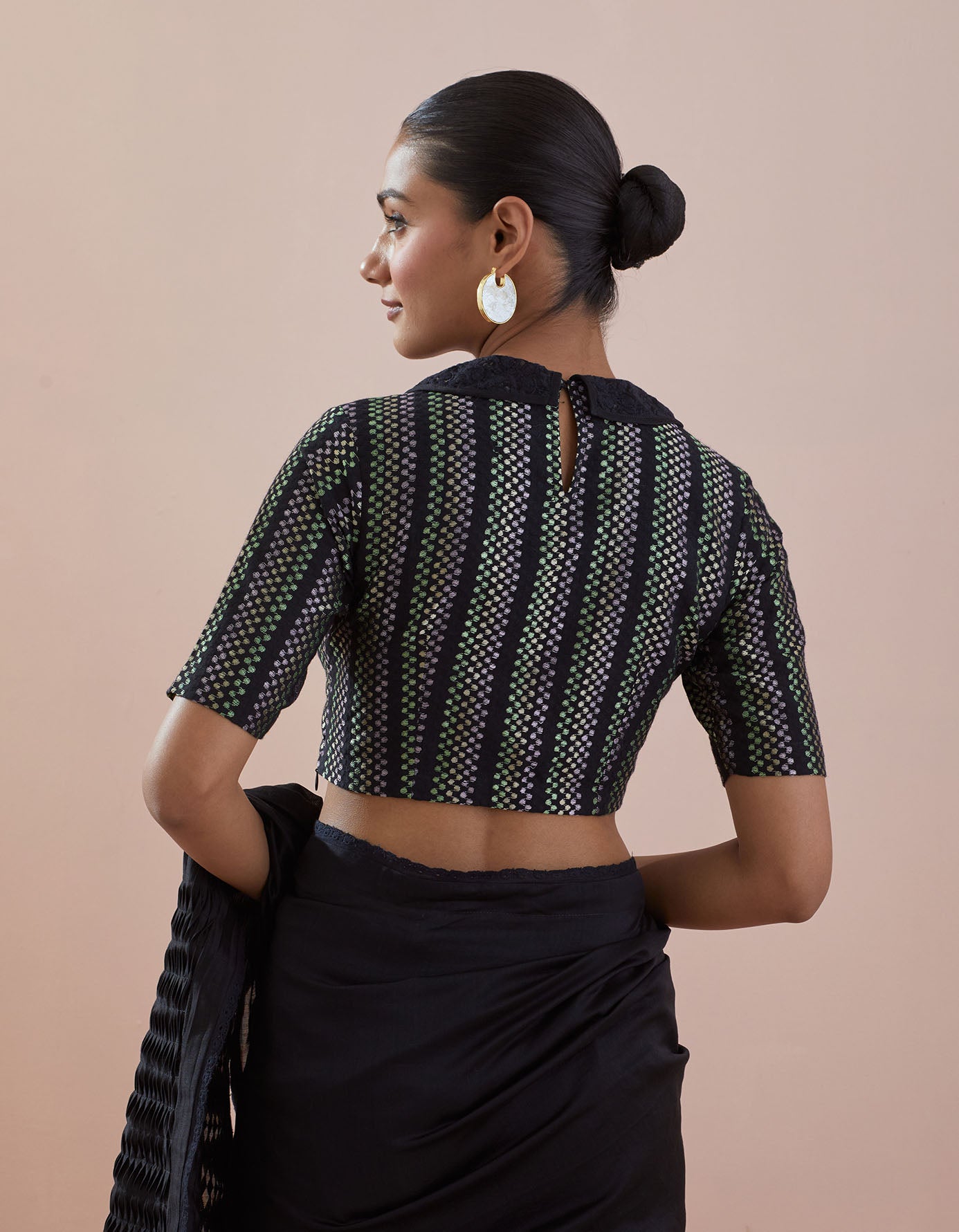Chanderi Saree with Textured Cotton Blouse in Black