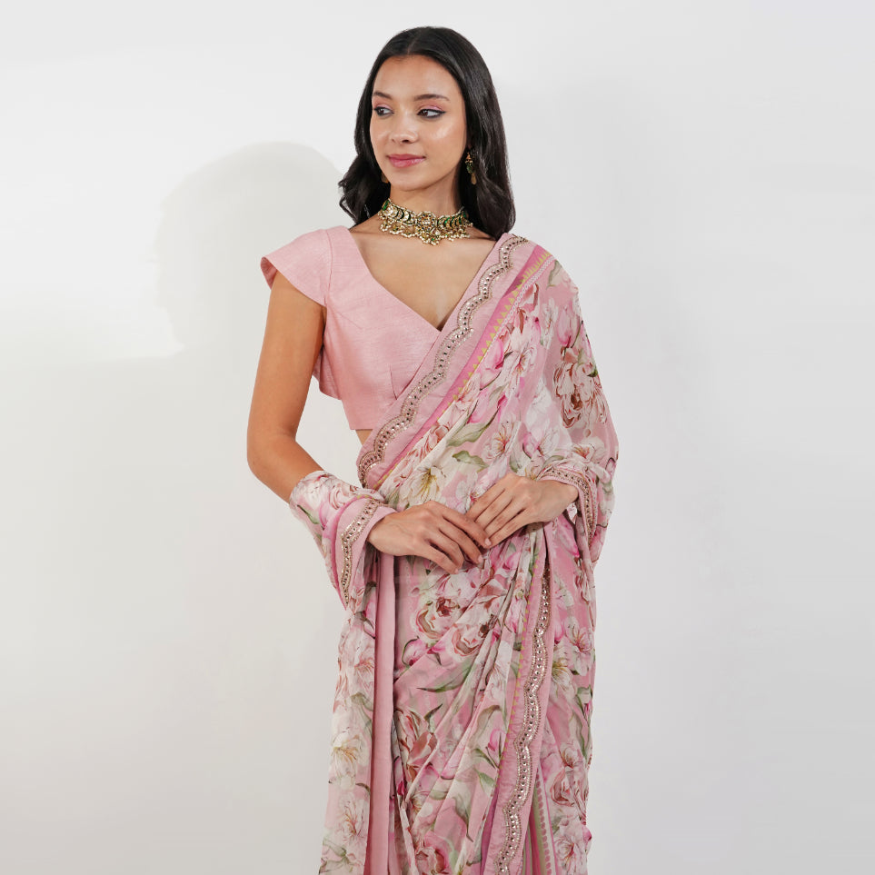 vintage Floral Chiffon saree