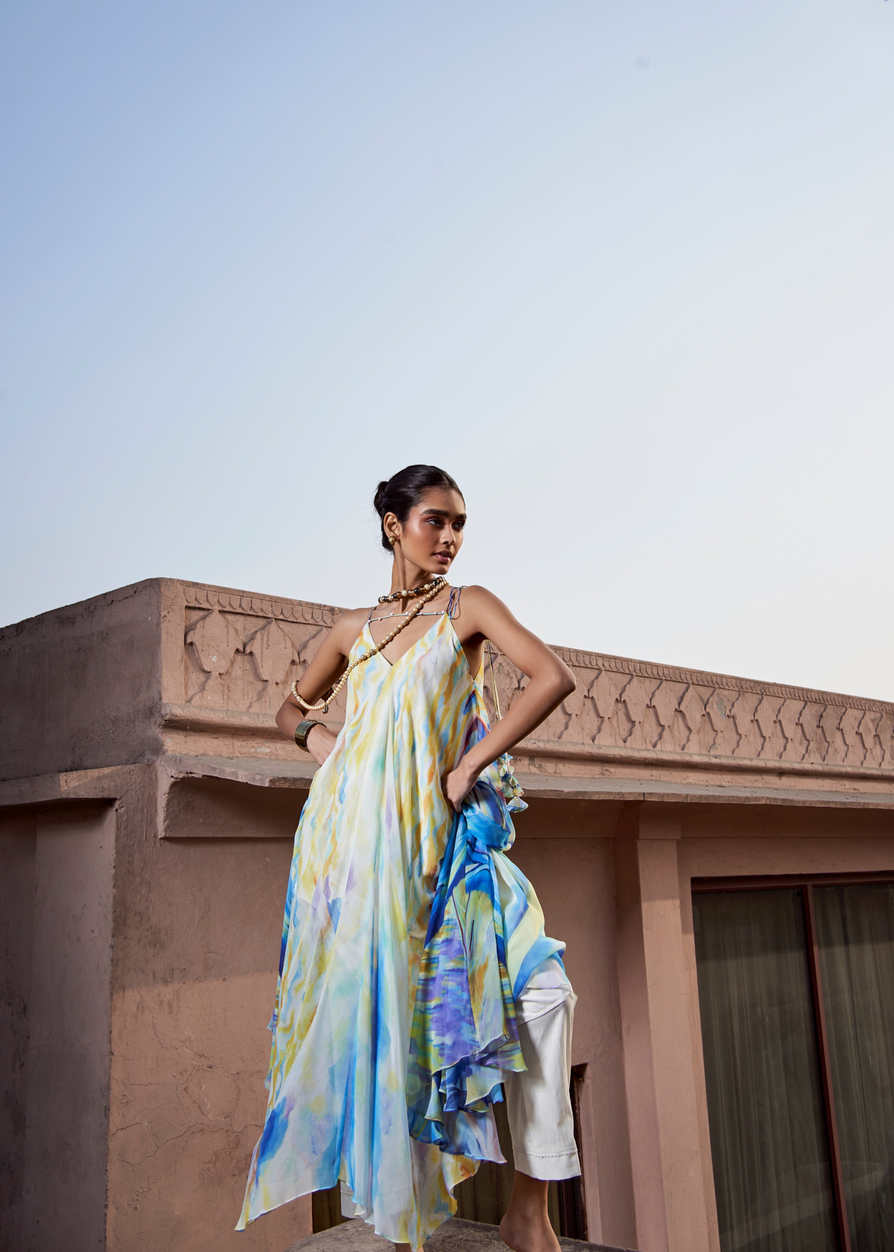 Hand-Painted A-Line Tunic & Ivory Pencil Pants