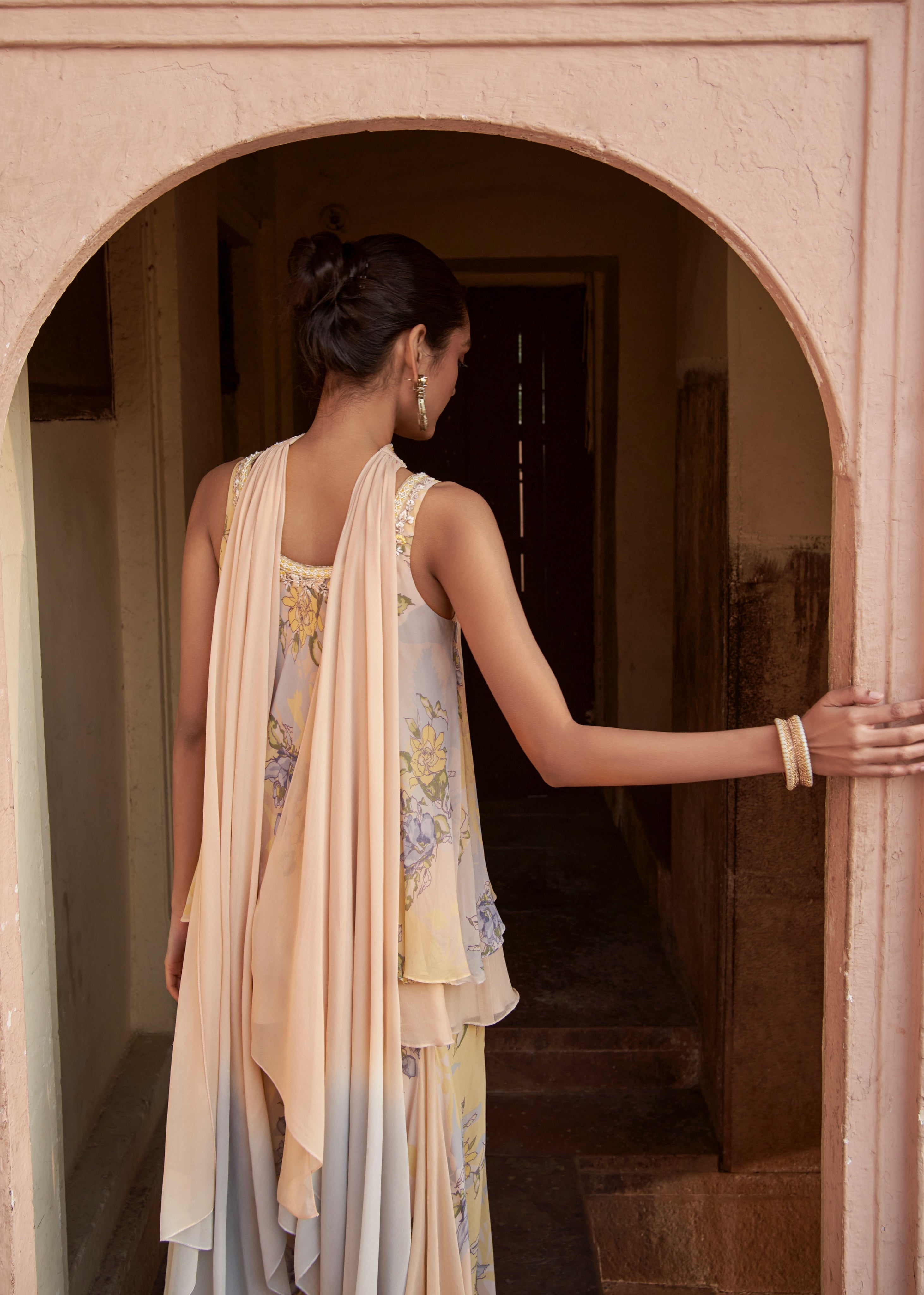 Sky Blue Sleeveless Tunic & Georgette Sharara Set