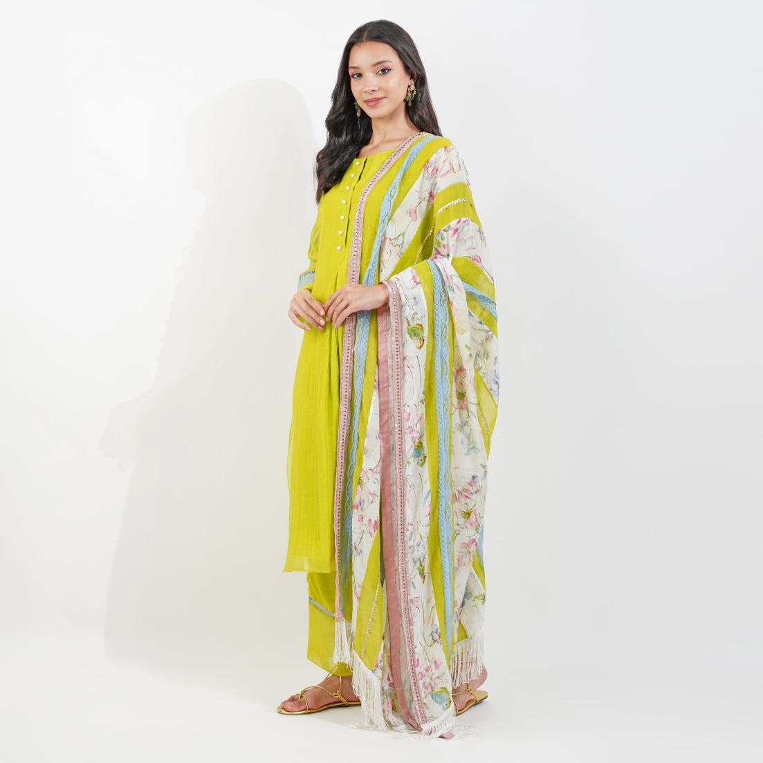 Lime Kurta Set With Shabby Chic Dupatta