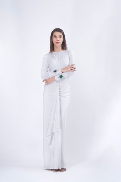 White Draped Midi Dress