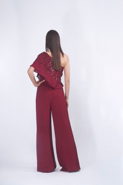 Burgundy Embellished Jumpsuit