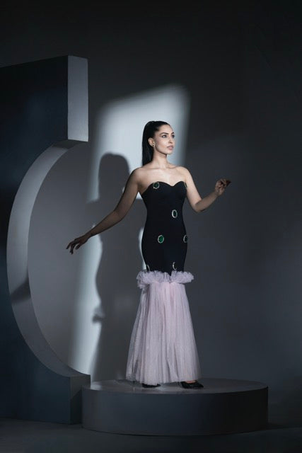 Black and Pink Embellished Tube Gown