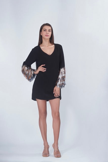 Black Cuff Embellished Mini Dress