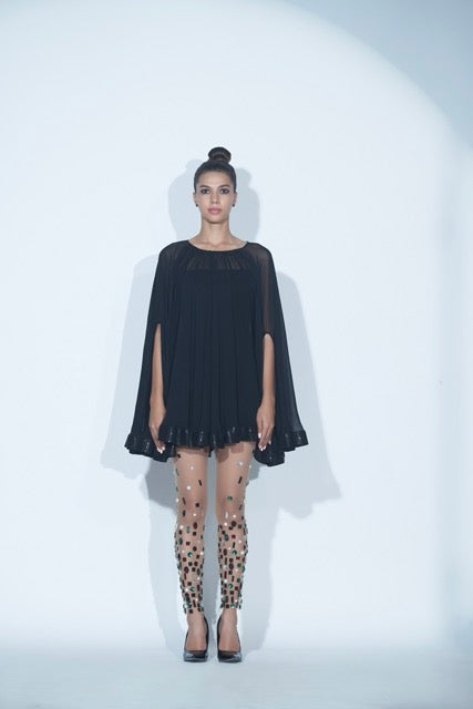 Black Embellished Cape Set
