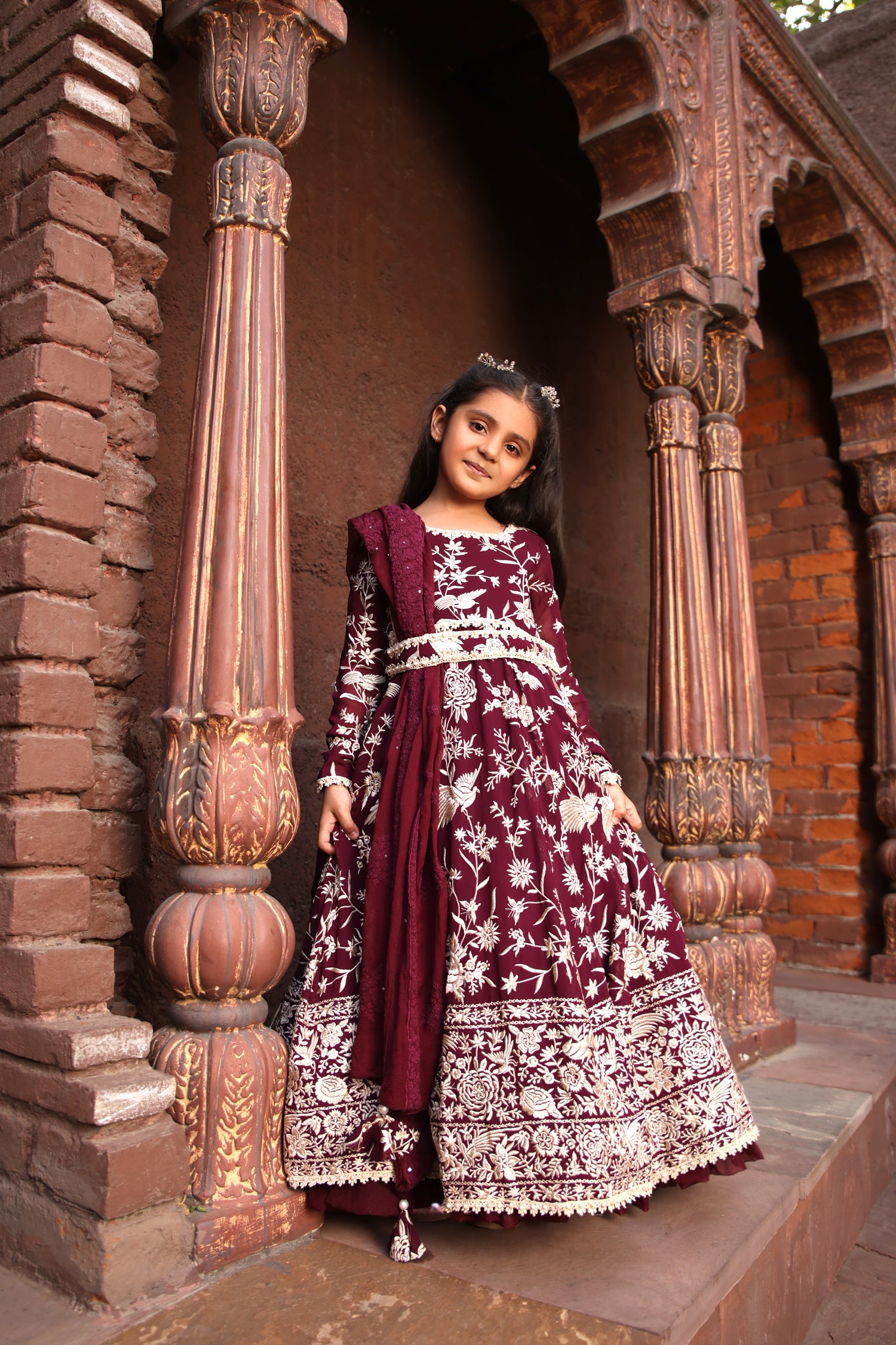 Burgandy Parsi work Anarkali