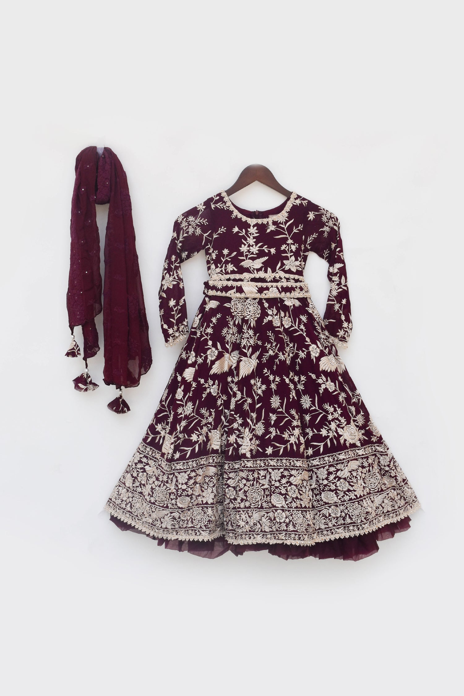 Burgandy Parsi work Anarkali