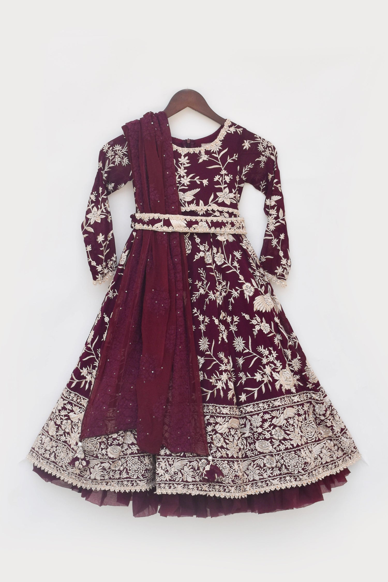 Burgandy Parsi work Anarkali