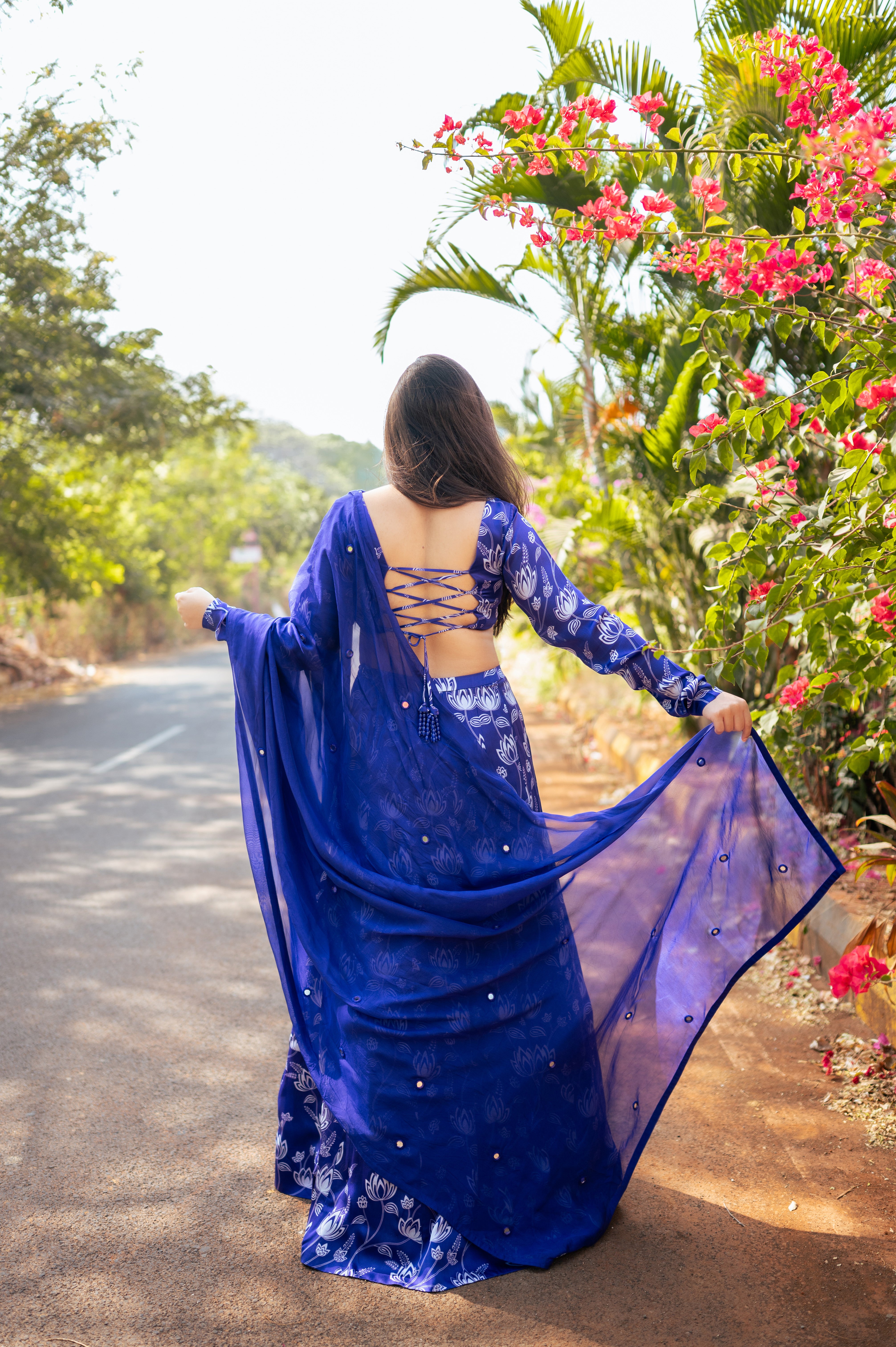 Violet Lotus Print Lehenga