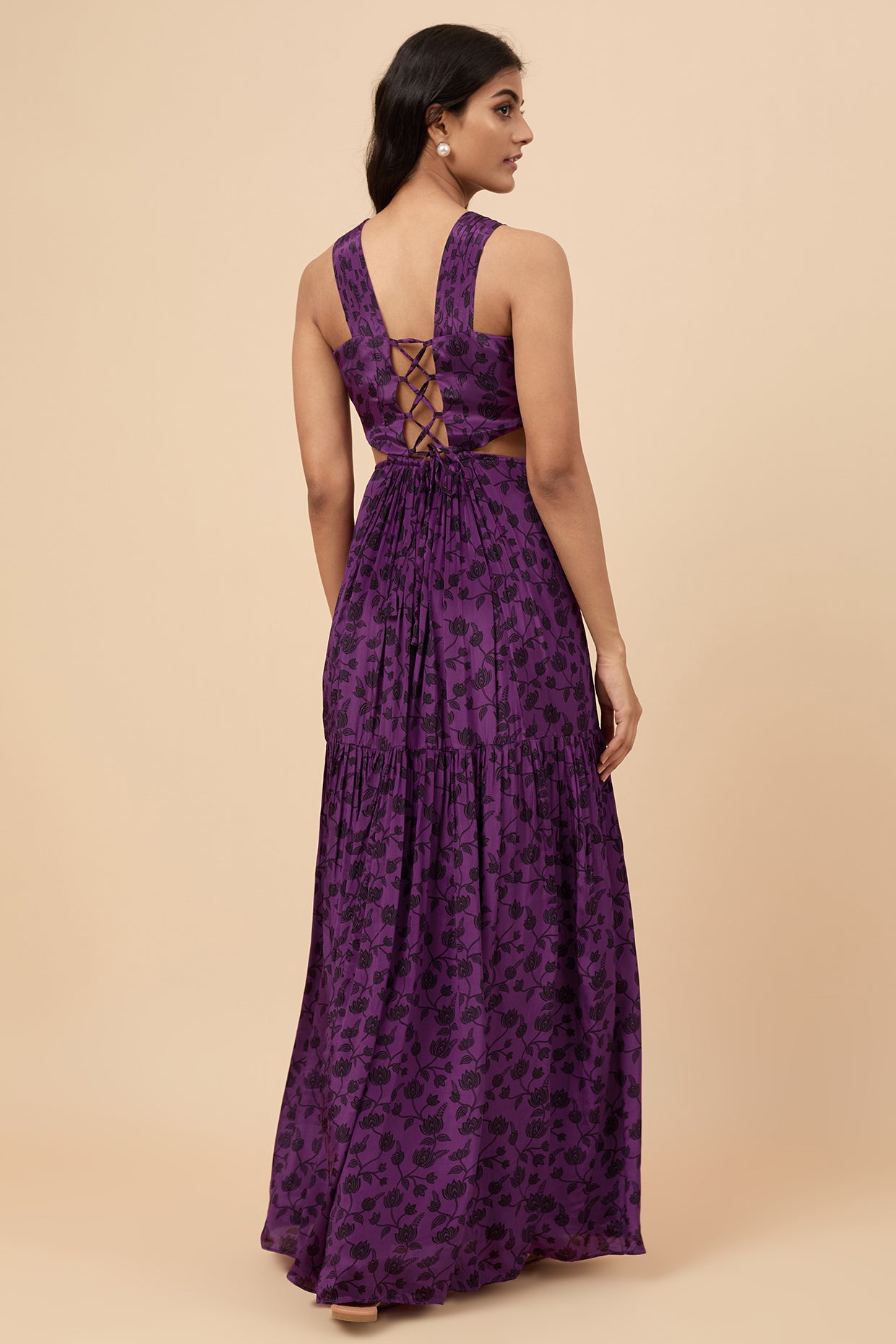 Purple Floral Print Maxi Dress