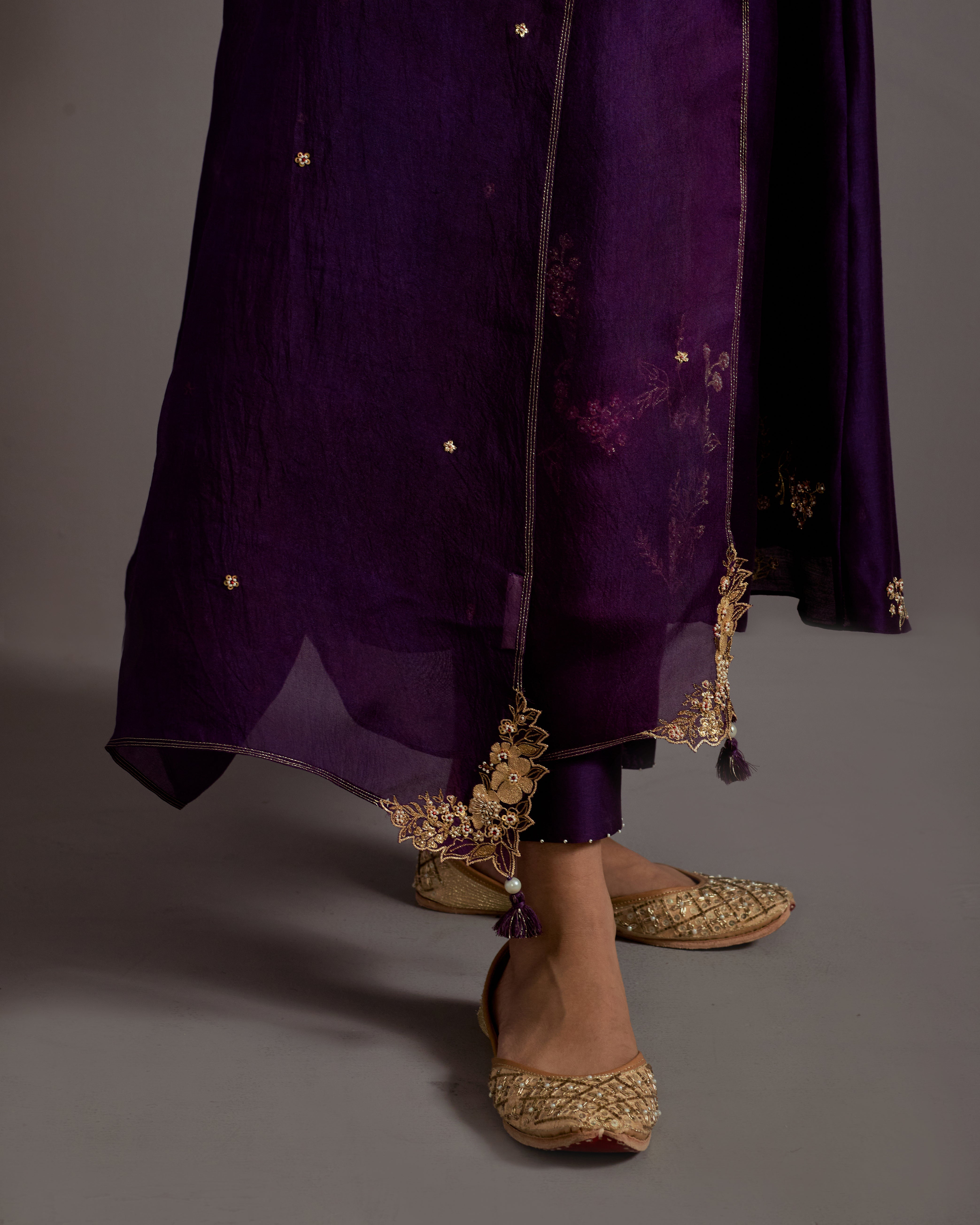 AUBERGINE GUCCHA JAAL EMBROIDERED SHORT KURTA SHARARA SET