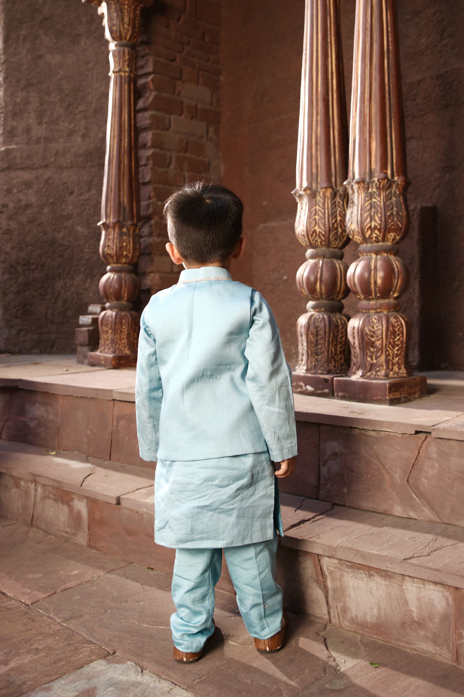 Blue Embroidered Nehru Jacket with Kurta and Pant