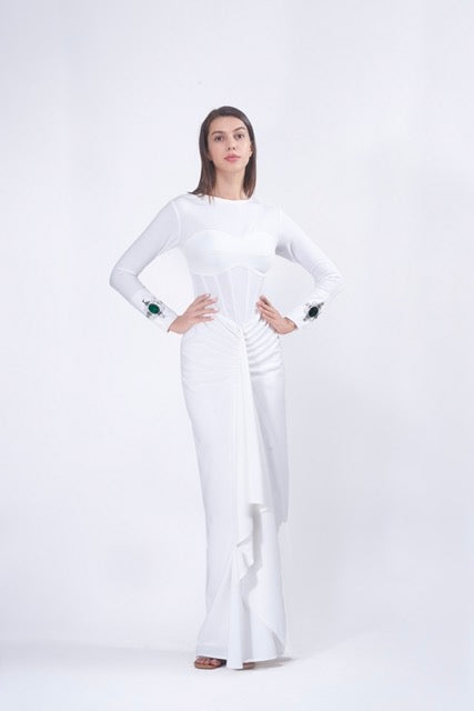 White Draped Midi Dress