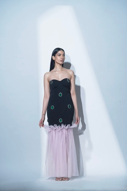 Black and Pink Embellished Tube Gown