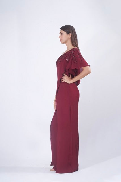 Burgundy Embellished Jumpsuit