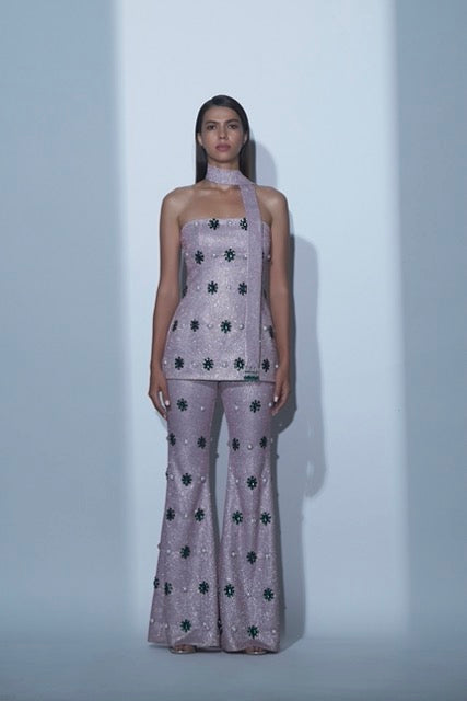 Pink Embellished Tube Top and Pants Set