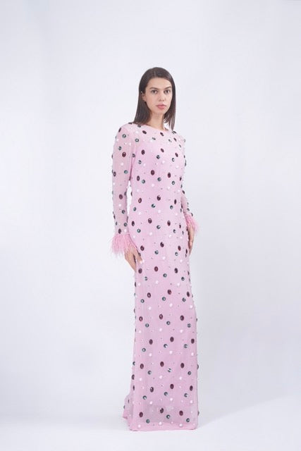 Pink Embellished Midi Dress