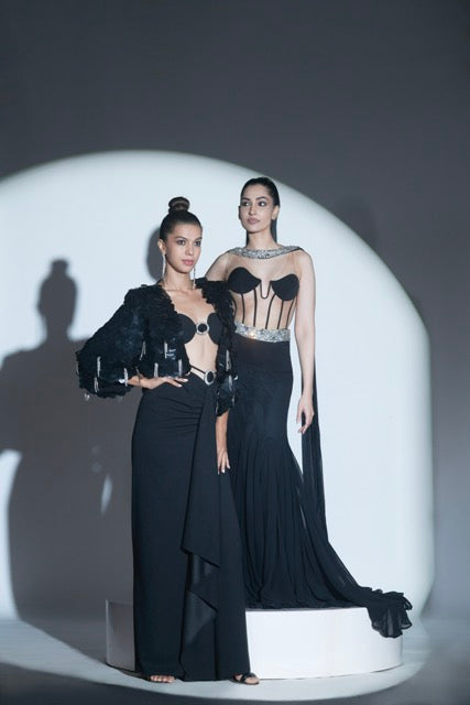 Black Crystal Embellished Corset Gown