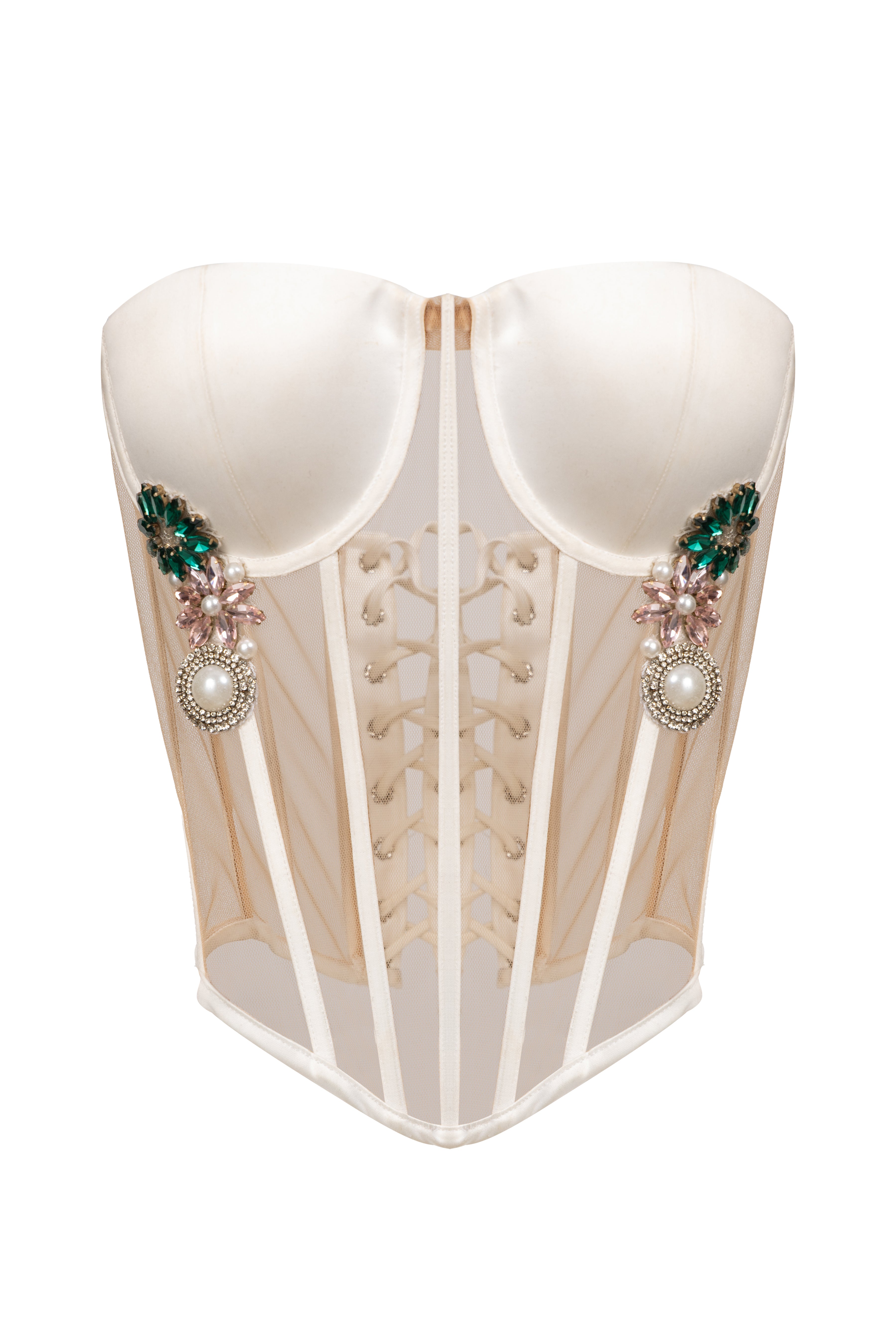 White Floral Embellished Corset Top