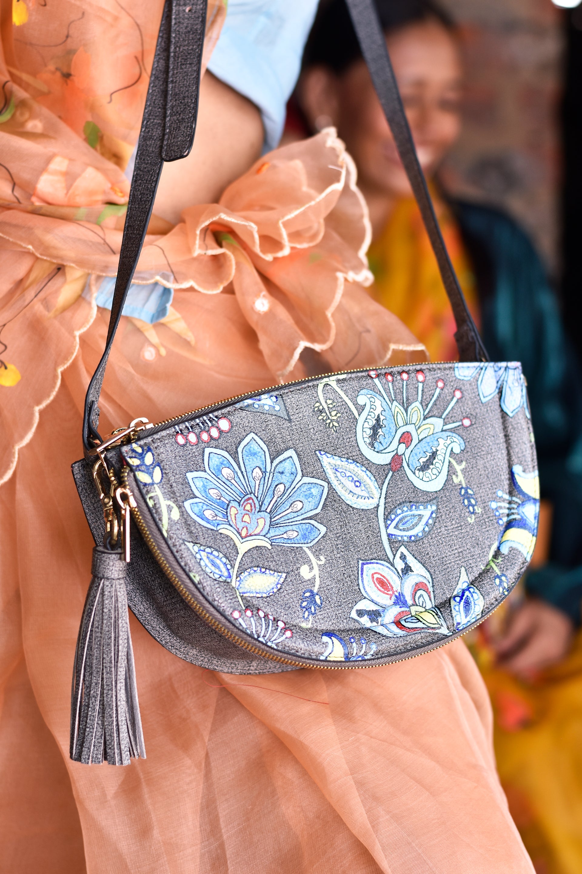 Floral Half Moon Bag (HAND-PAINTED)
