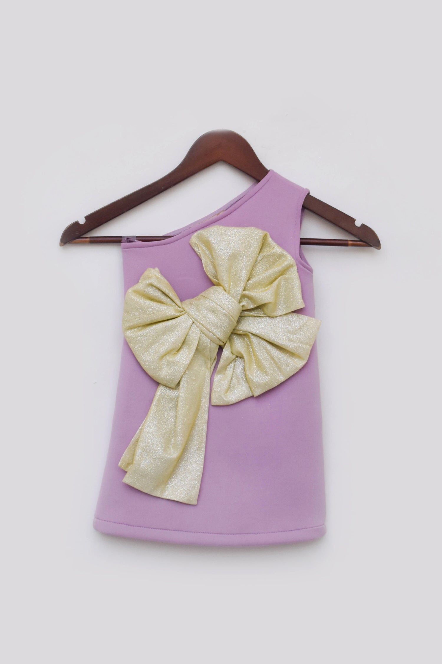 Purple Lycra Dress with Gold Shimmer Bow